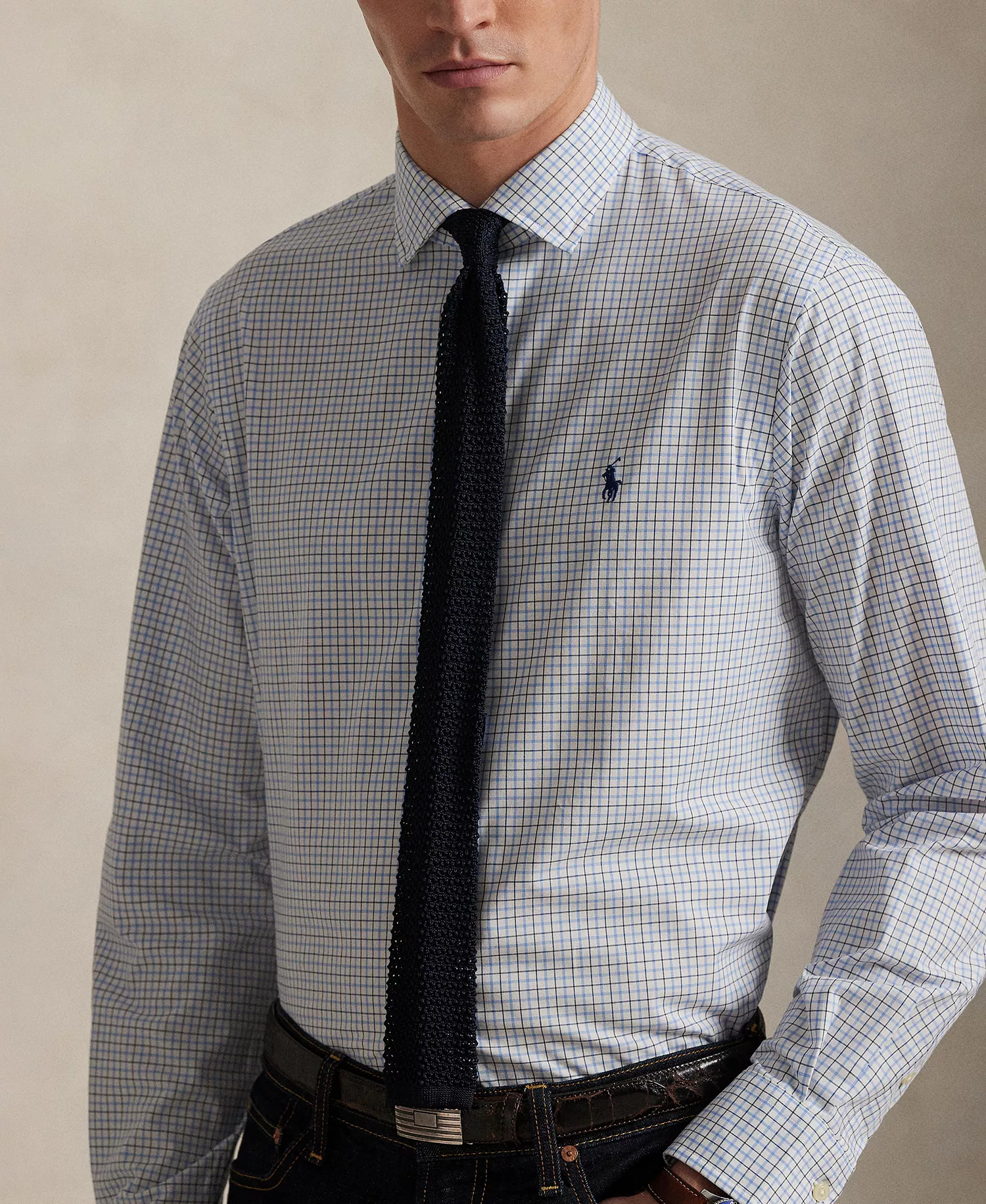 Men's Slim-Fit Stretch Shirt - White Blue Multi - 2XL