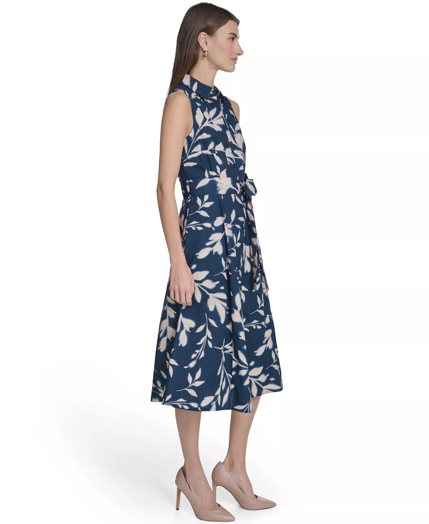 Women's Collared Floral Midi Dress - Indigo/Cashew - 10