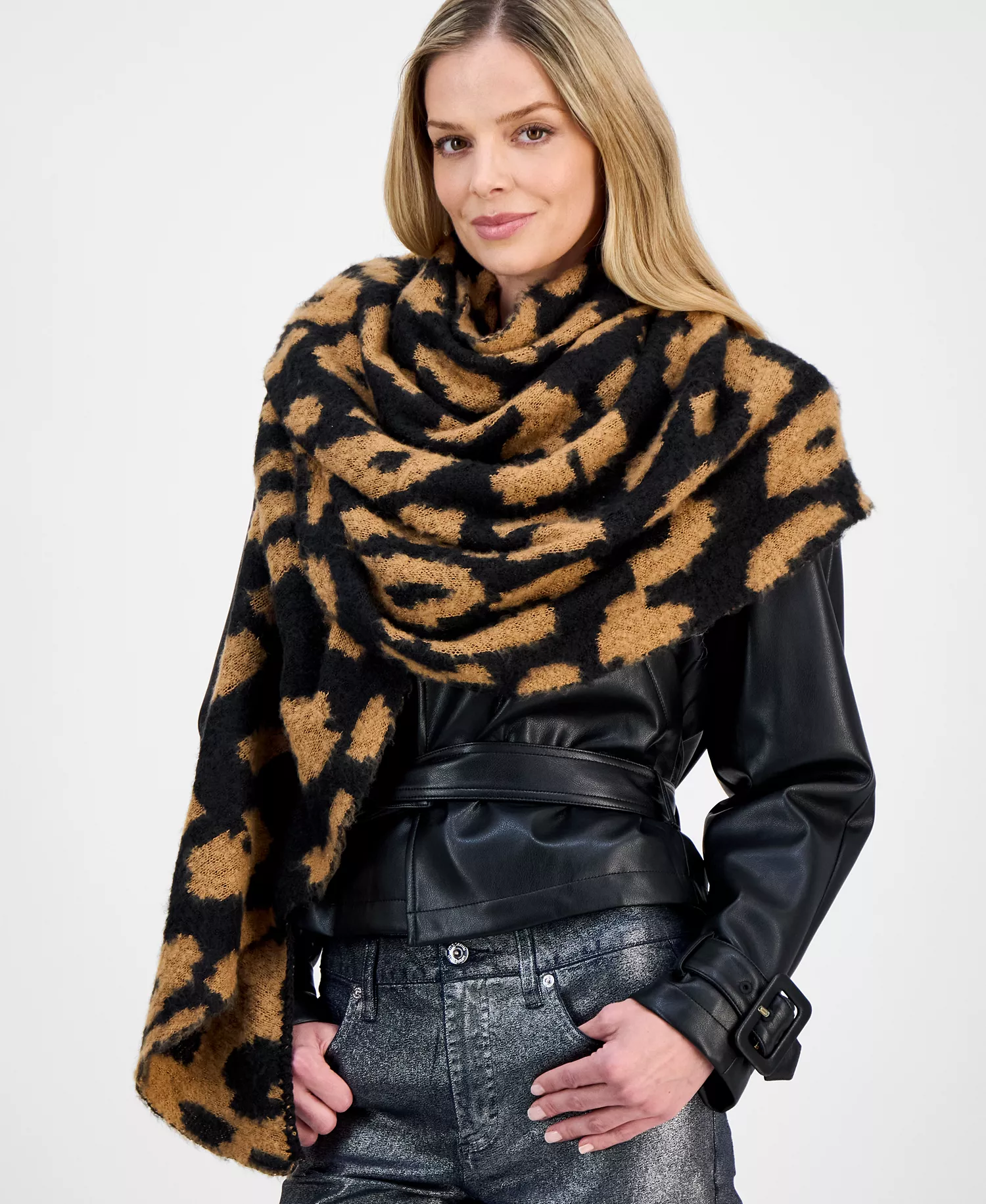 Leopard Print Bias Cut Scarf, Macy's Exclusive - Natural - ONE SIZE