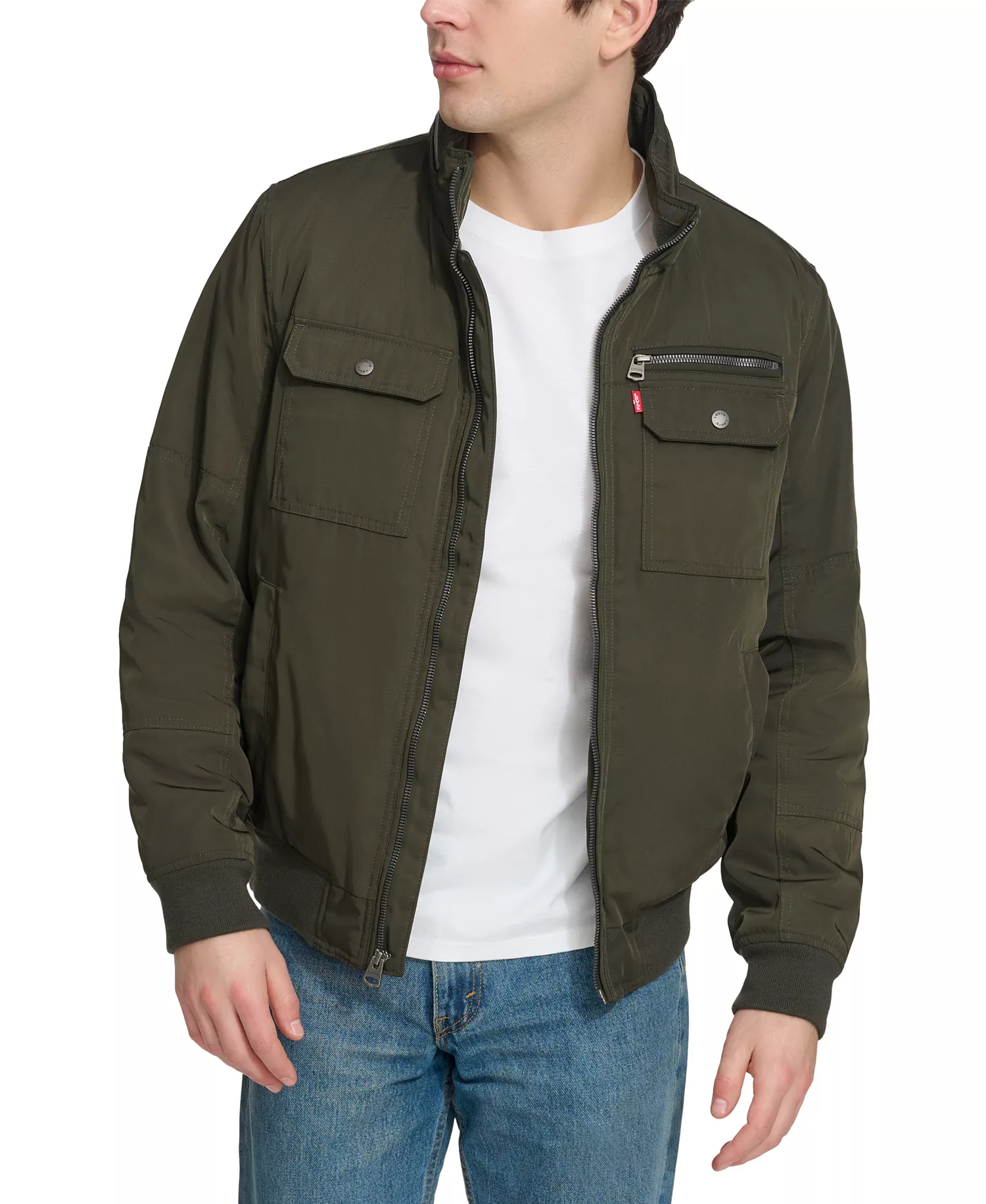 Men's Twill Stand-Collar Jacket - Army Green - 2XL