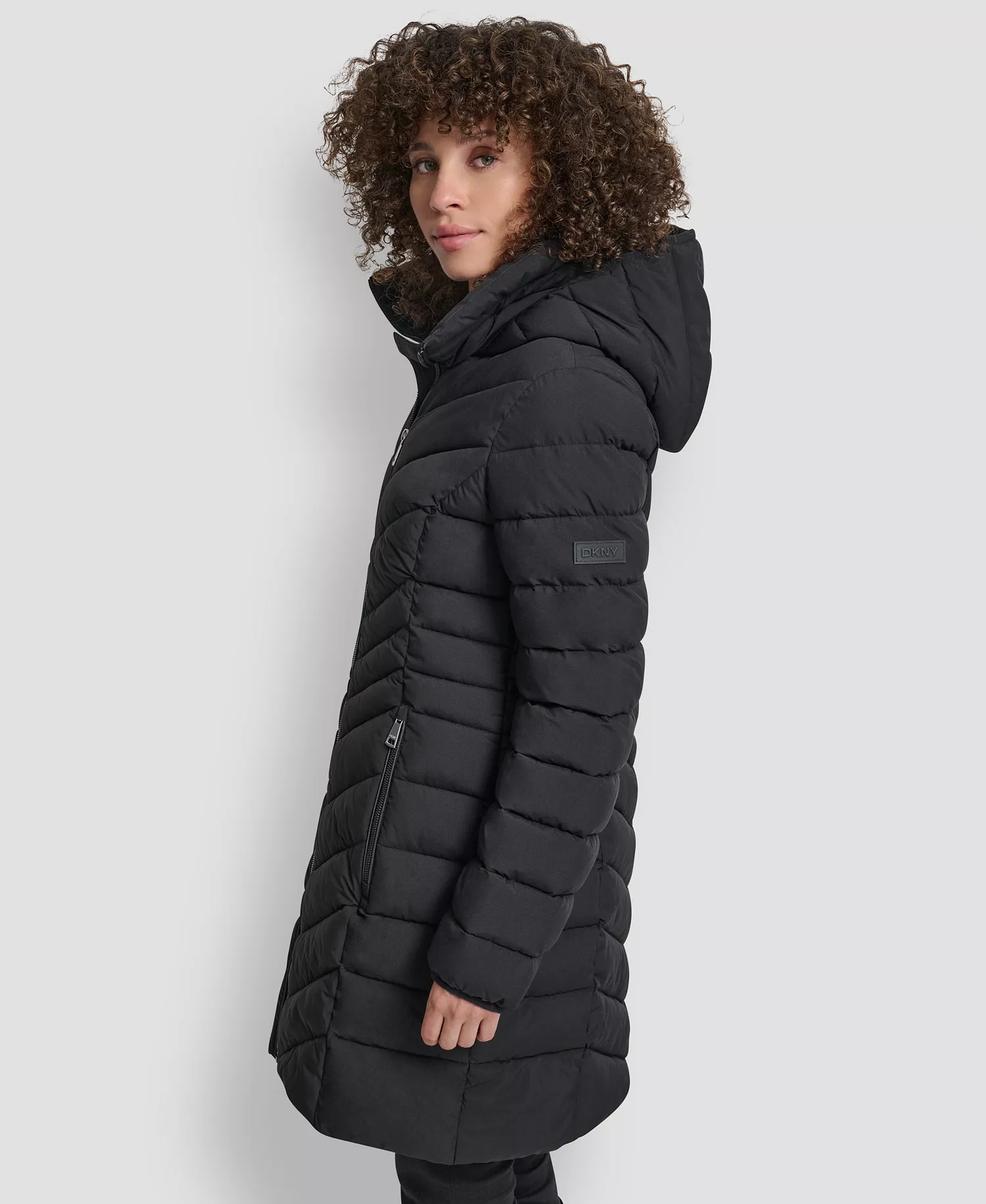 Women's Chevron Stand Collar Coat - Black - L