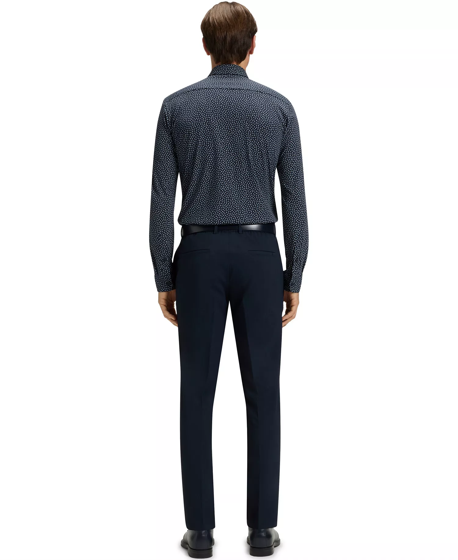 Men's Slim-Fit Cotton Blend Shirt - Dark Blue - L