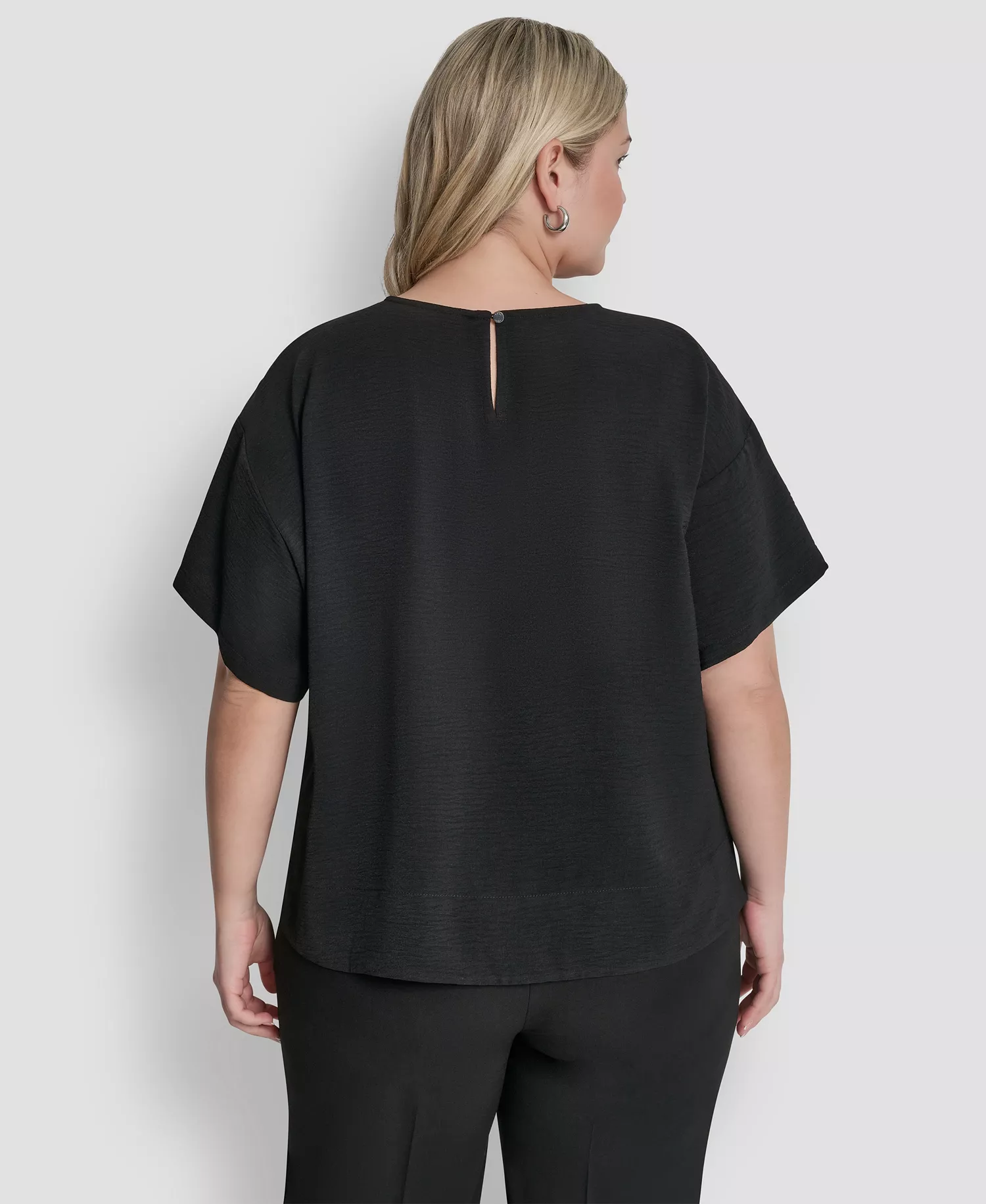 Plus Size Crew Neck Short-Sleeve Top - Black - 1X