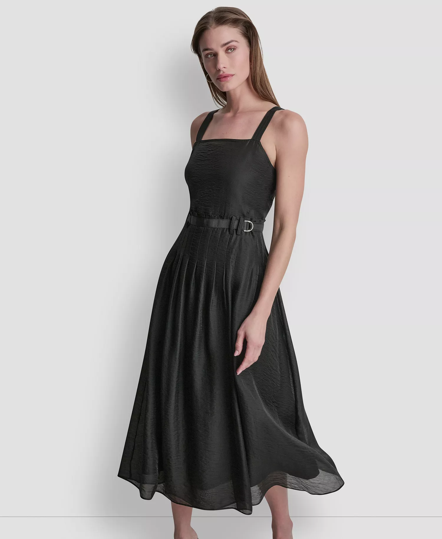 Women's Square Neck Sleeveless Midi Dress - Black - L