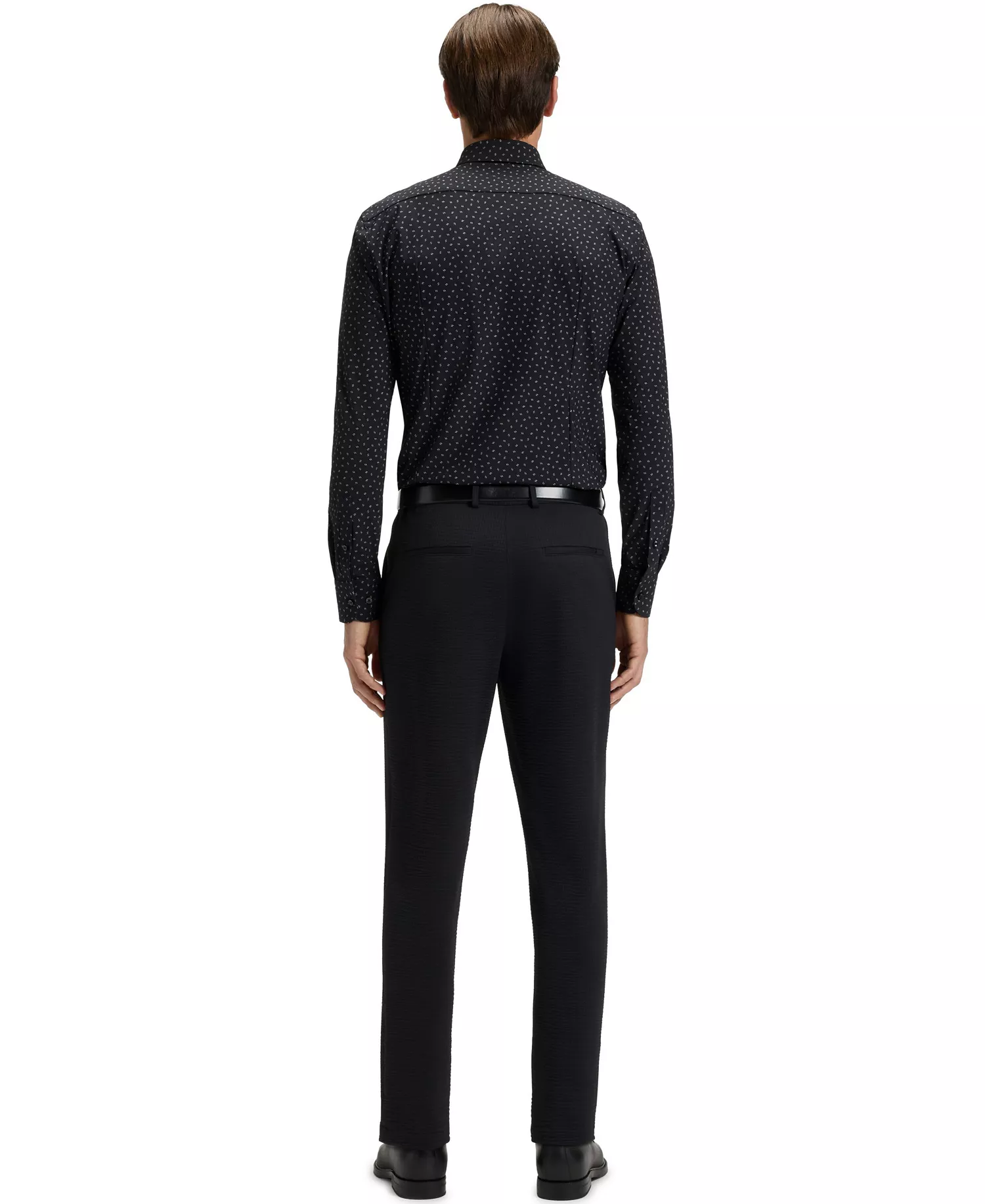 Men's Slim-Fit Performance-Stretch Dress Shirt - Black - 15