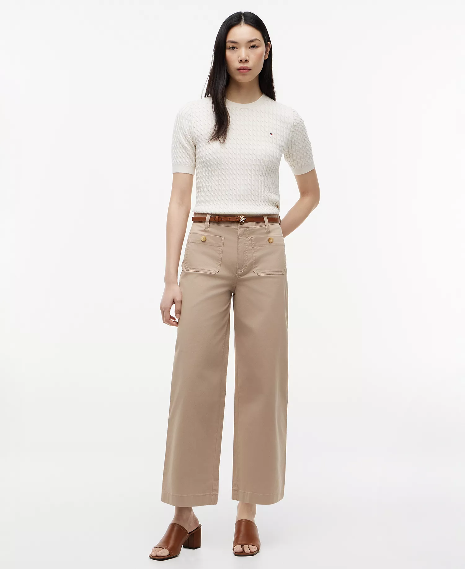 Women's Twill Patch Pocket Chinos Pants - Beige - 10