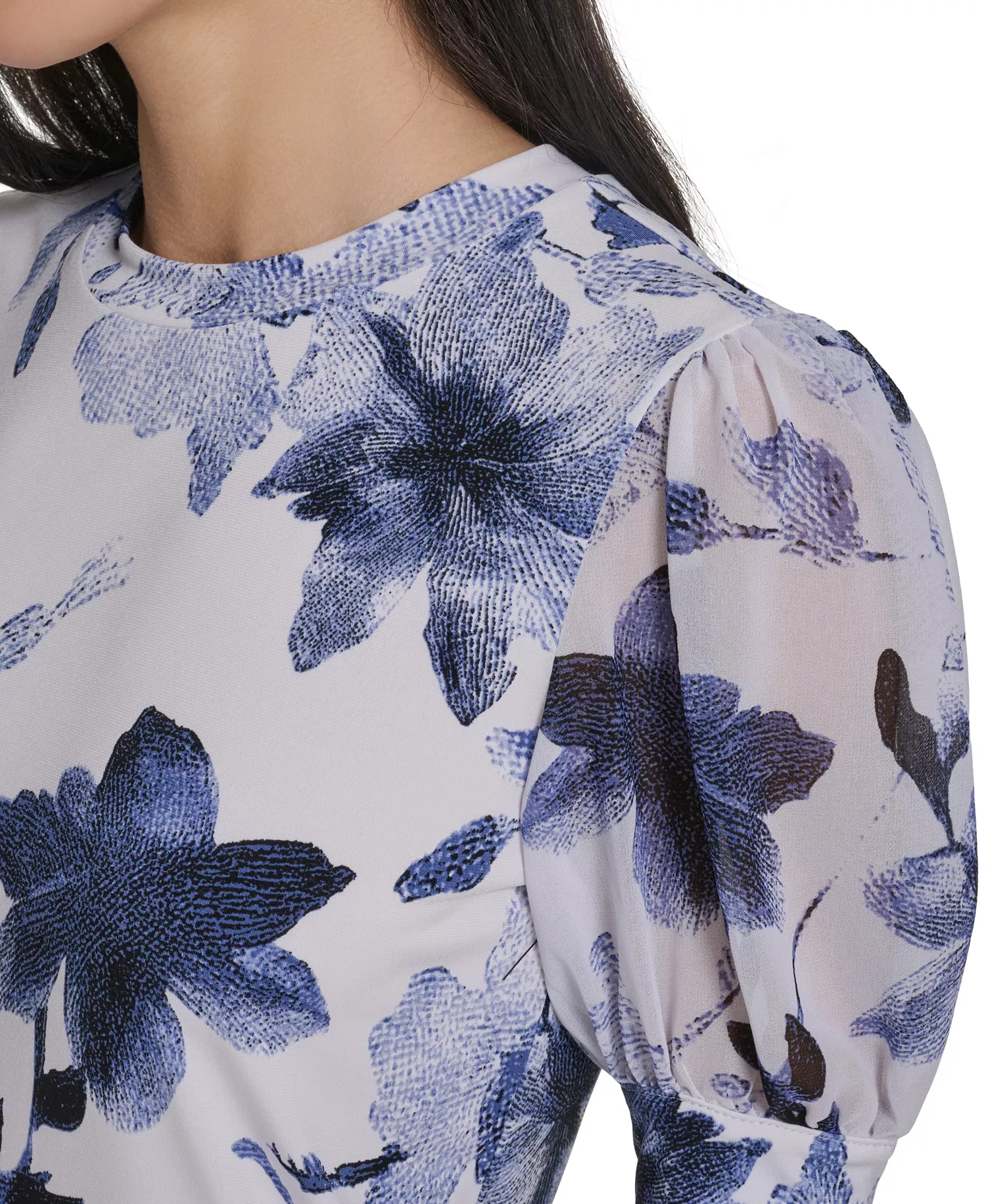 Women's Mixed Media Floral Short-Sleeve Top - Future Dusk Multi - S