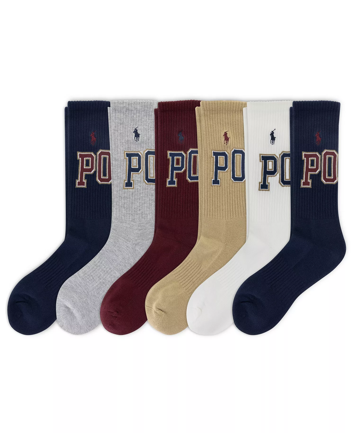 Men's 6-Pack Varsity Logo Crew Socks - Asst - 7-12