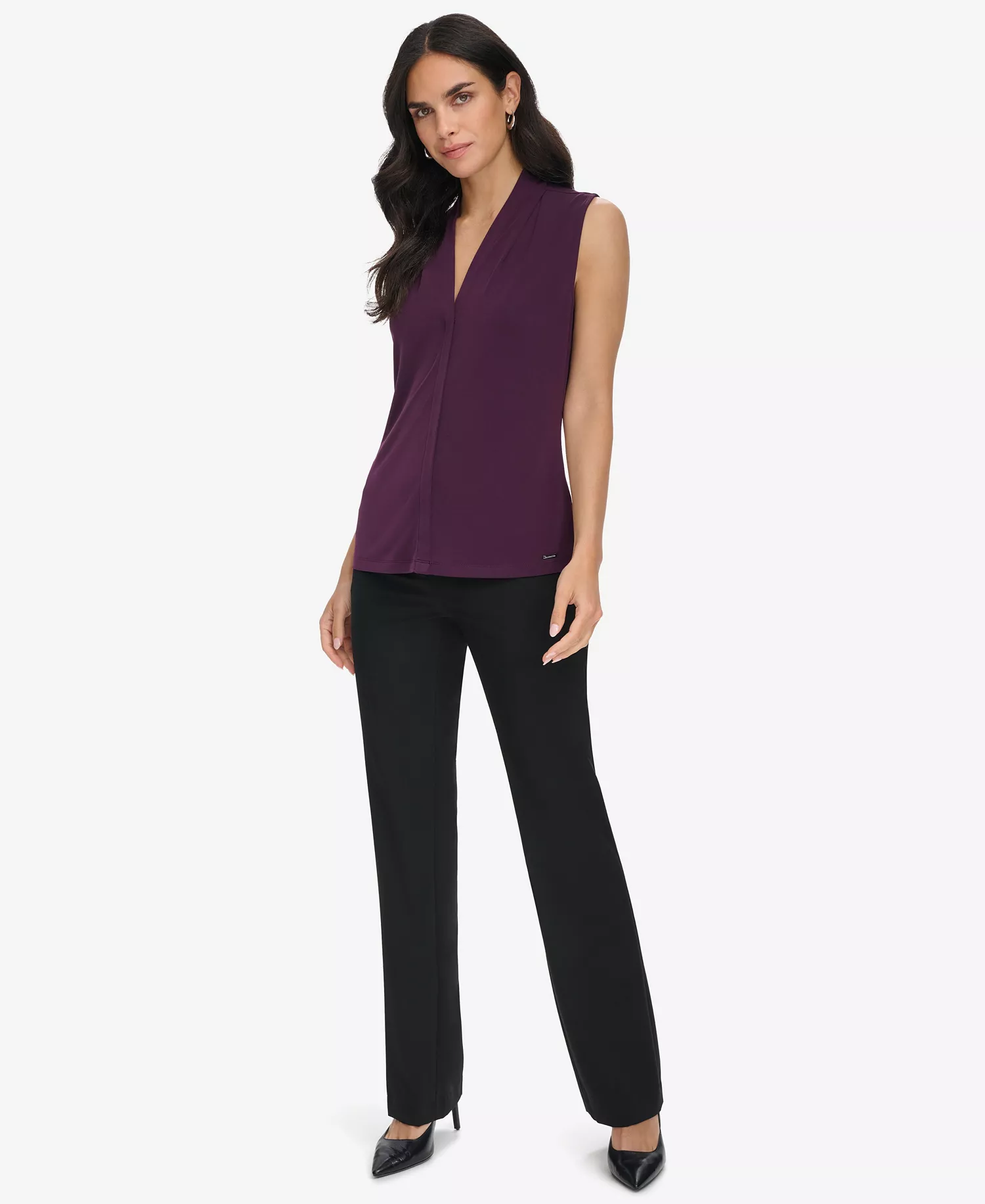Women's V-Neck Cami Sleeveless Top - Aubergine - L