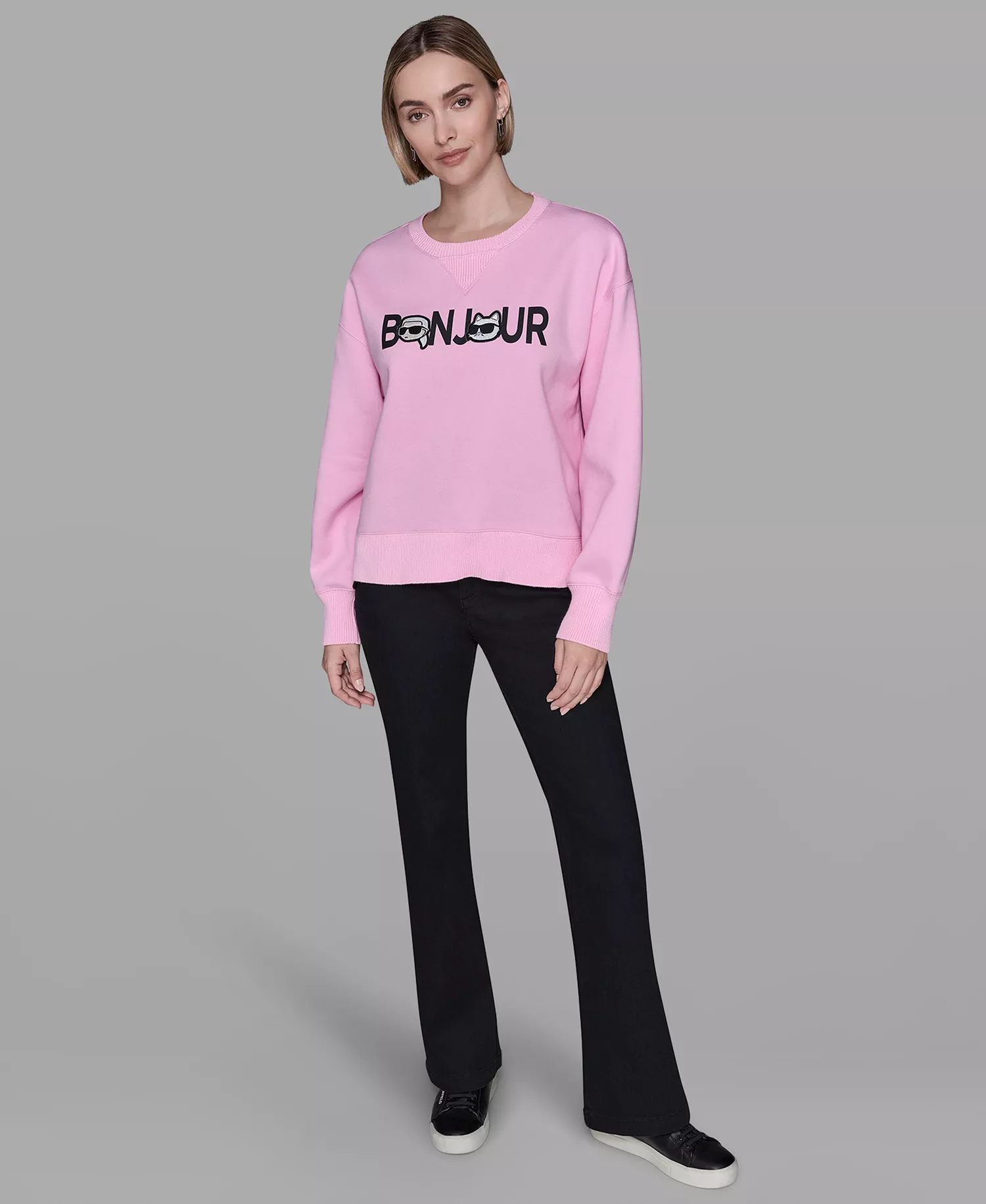 Petite Bonjour Crewneck Sweater - Prism Pink - P/L