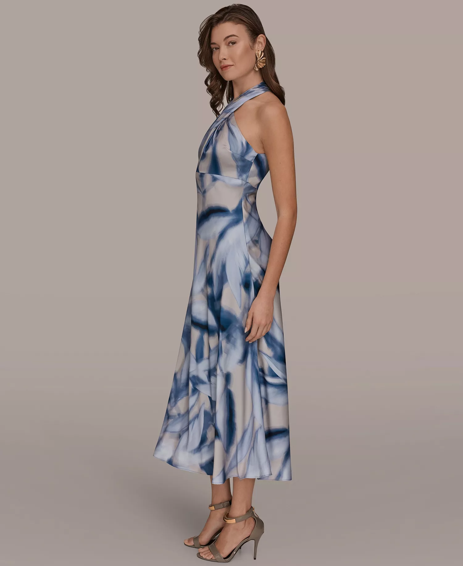 Women's Halter Neck A-Line Midi Dress - Vapor Multi - 10