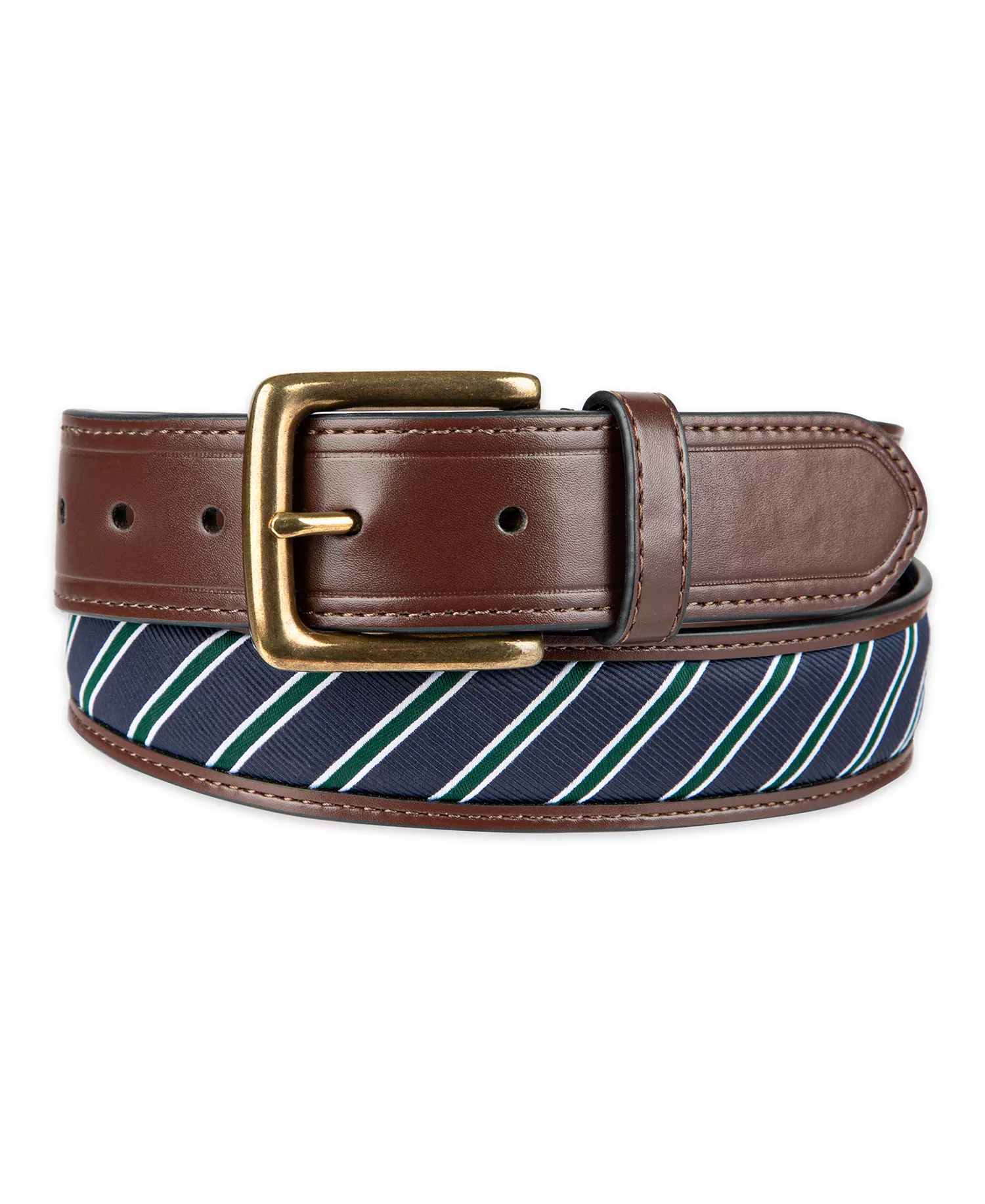 Men's Prep Striped Ribbon Inlay Casual Belt - Brown - L (38-40)