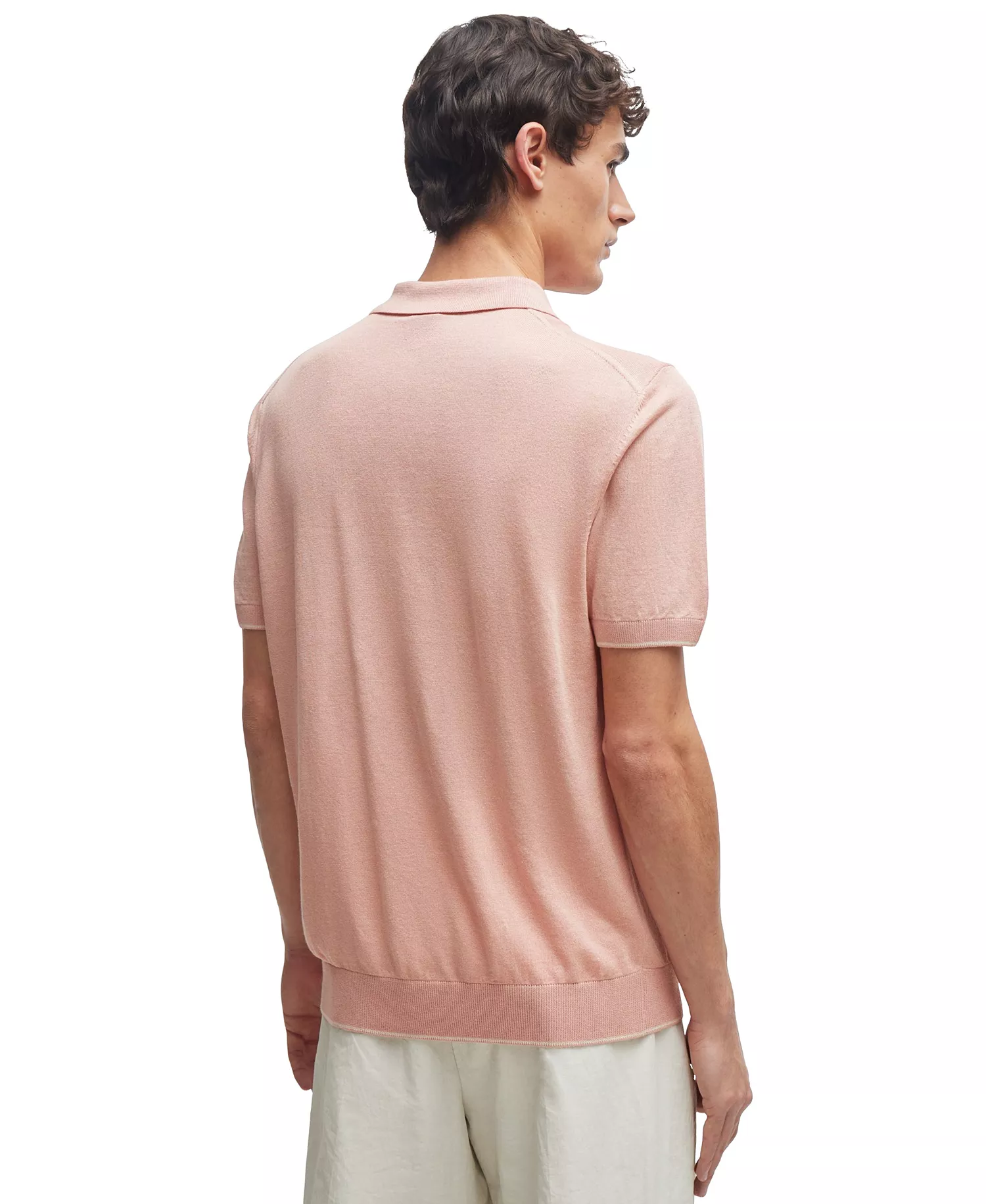 Men's Linen-Blend Zip-Neck Knit Polo - Open Pink - M