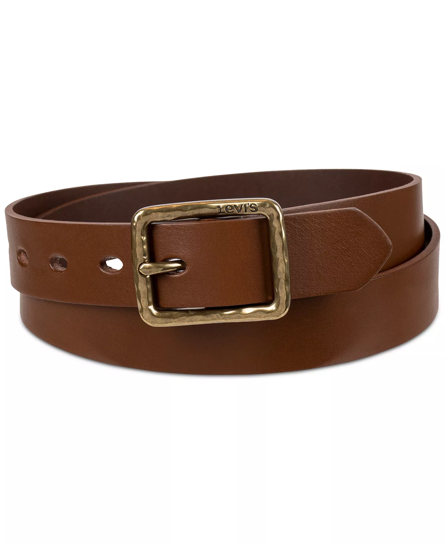 Women's Hammered Center Bar Buckle Casual Leather Belt - Tan - L