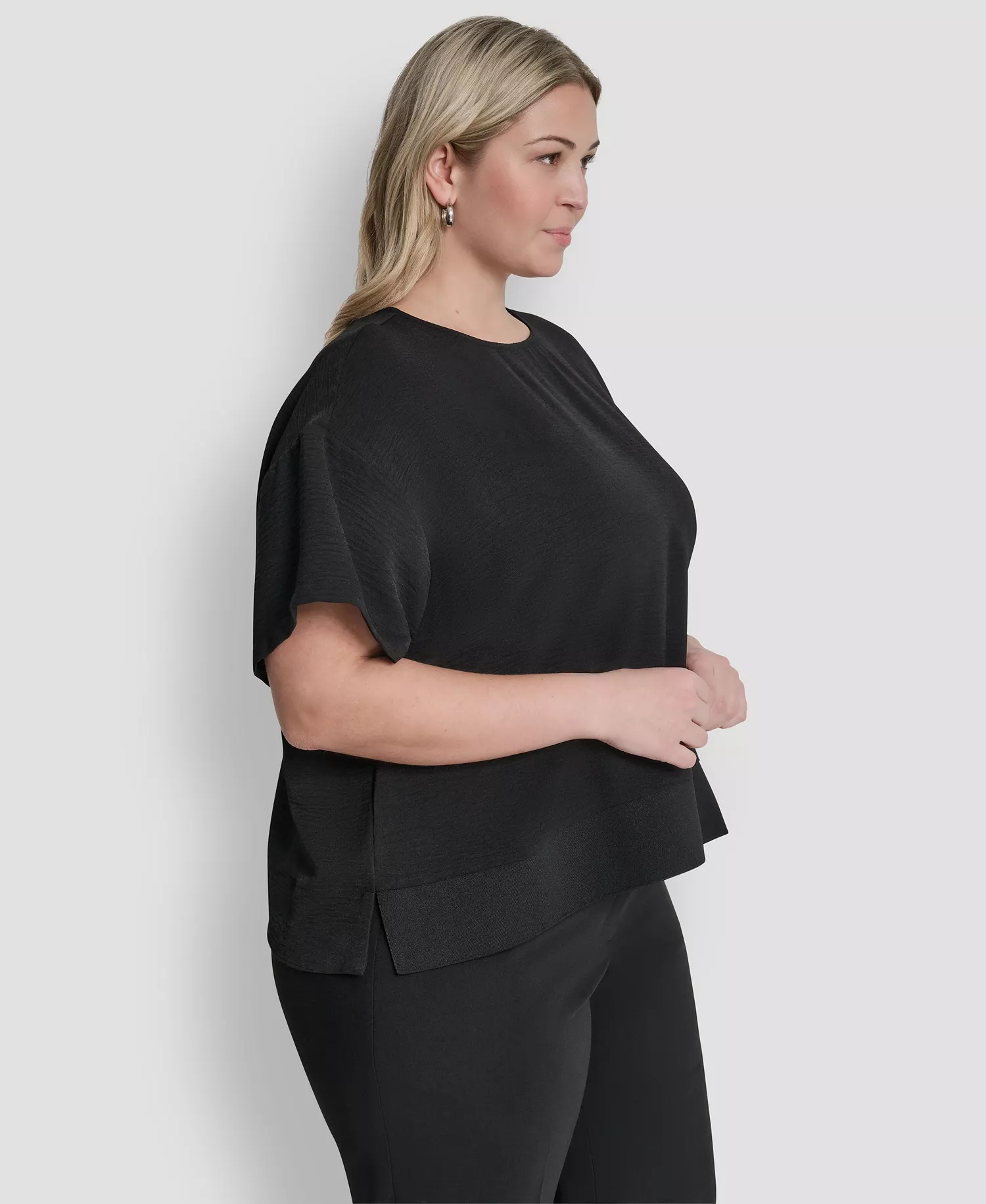 Plus Size Crew Neck Short-Sleeve Top - Black - 1X