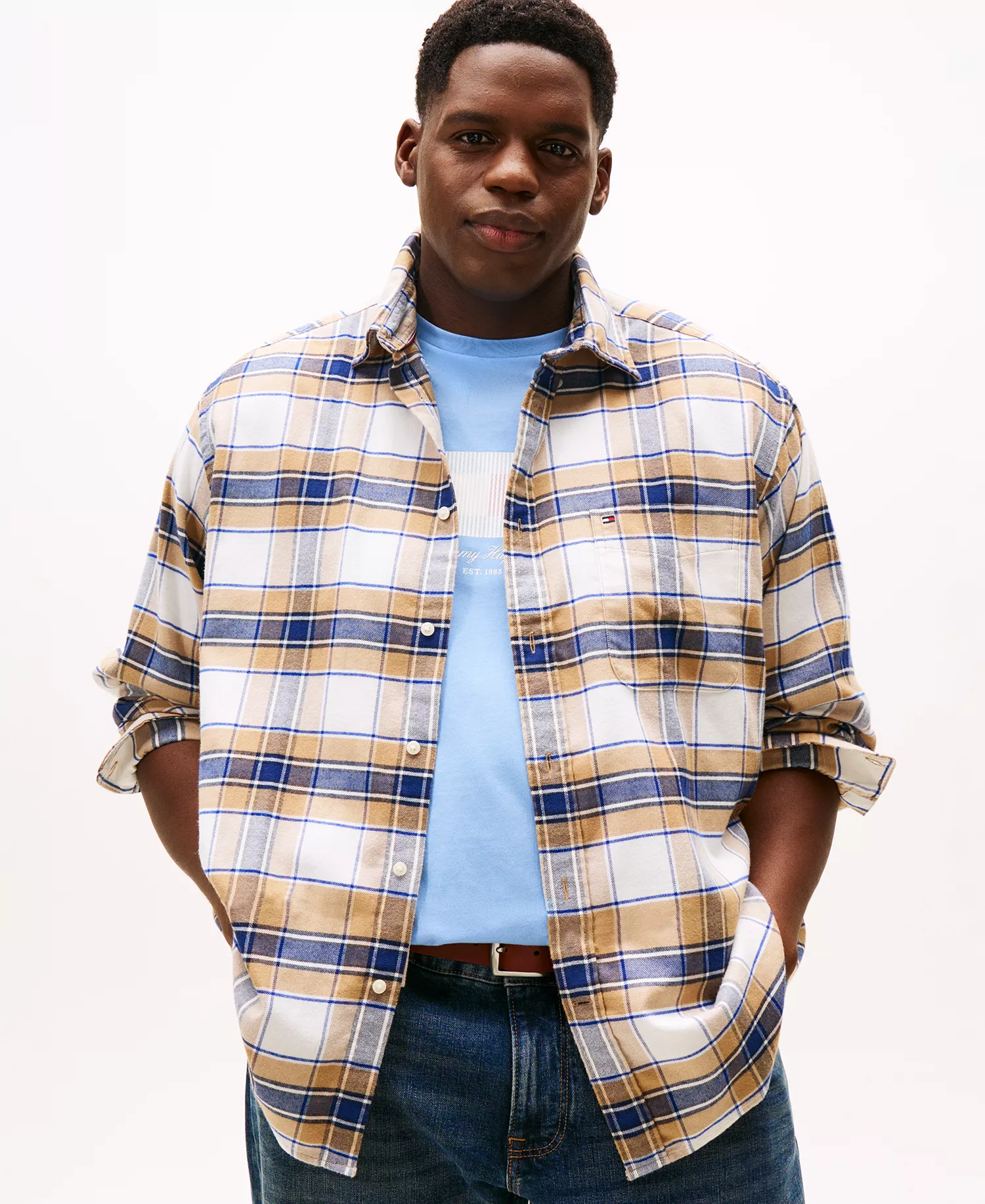 Men's Big and Tall Tartan Check Regular Fit Shirt - Safari Canvas / Check - 5XLT