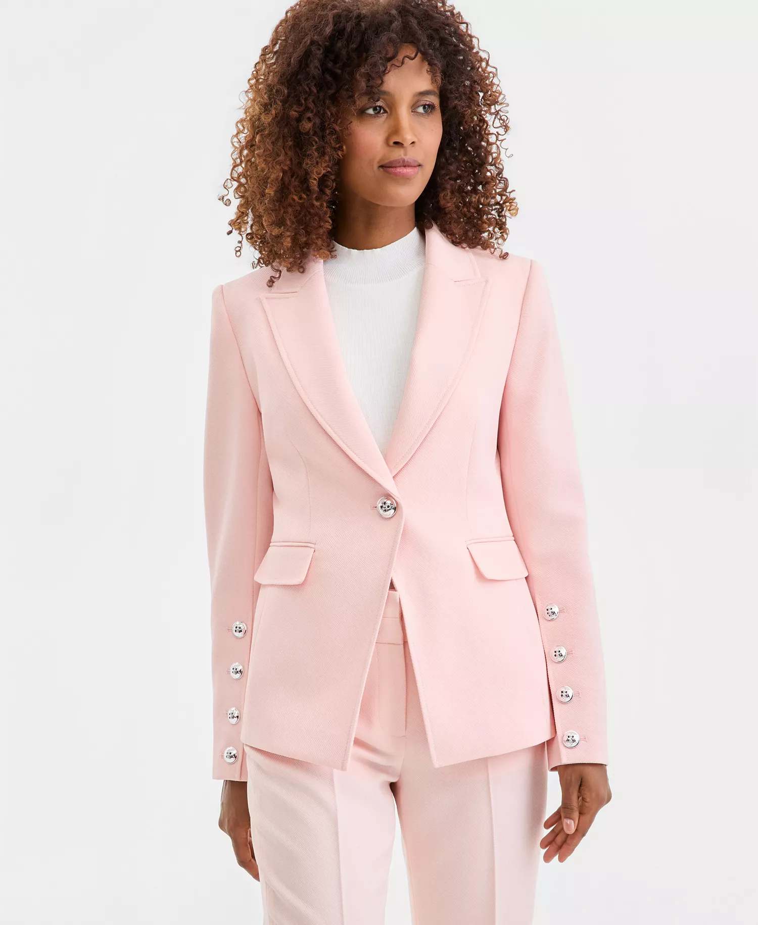 Women's Twill One-Button Peak-Lapel Blazer - Slipper Pink - 10