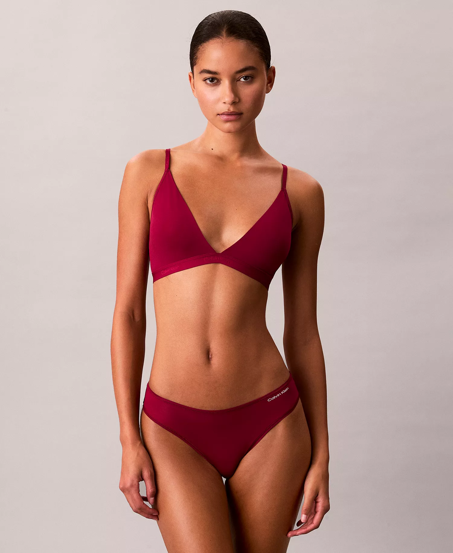 Women's Form To Body Triangle Bralette & Bikini Underwear - Beet Reed - L