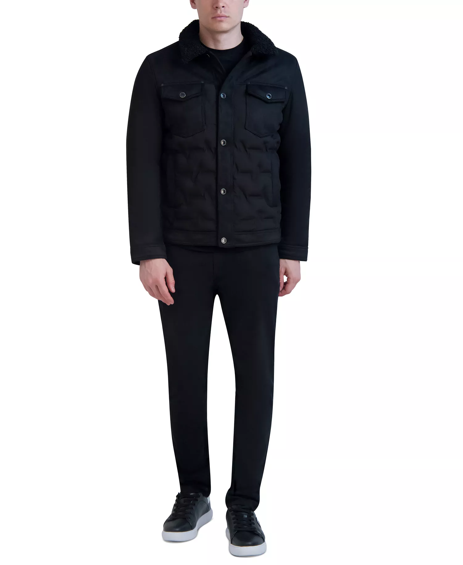 Paris Men's Quilted Trucker Jacket - Black - S