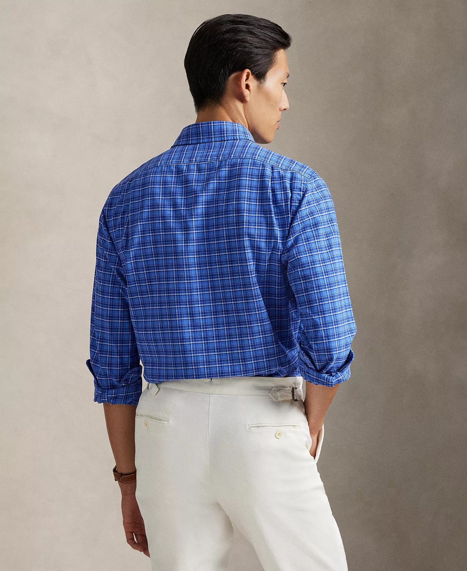 Men's Custom-Fit Plaid Oxford Shirt - Blue Multi - 2XL