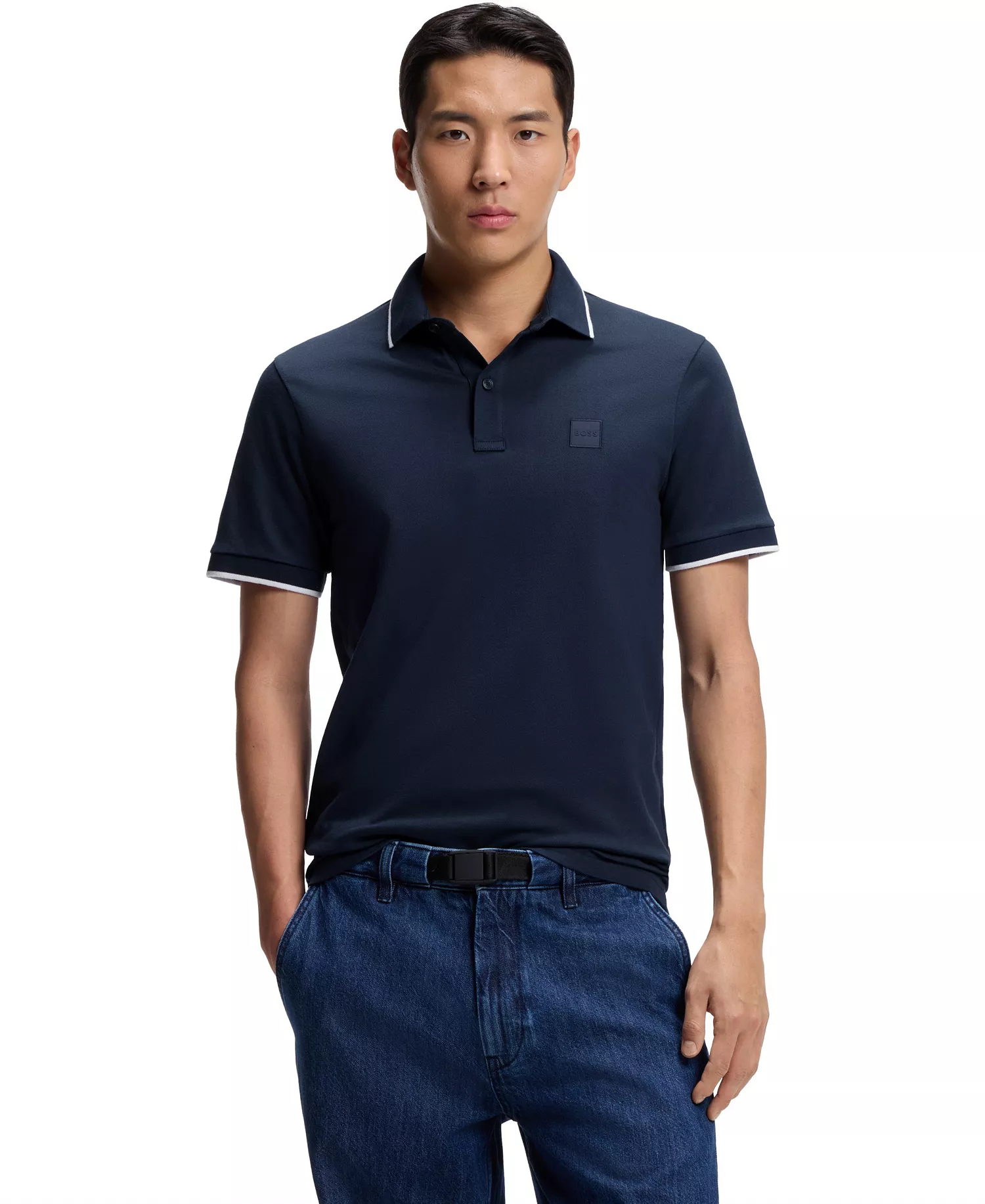 Men's Stretch-Cotton Piqué Slim-Fit Polo Shirt - Open Blue - 2XL