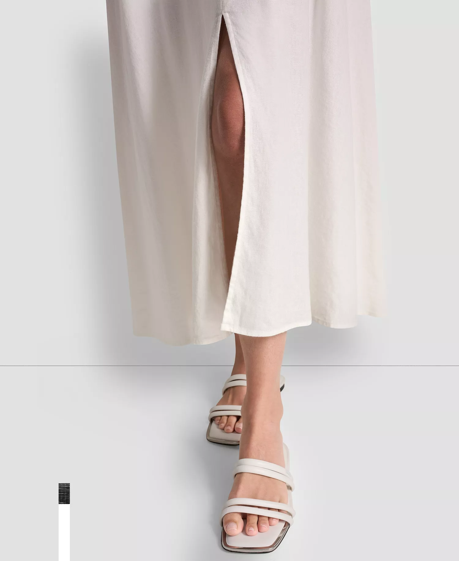 Women's Linen-Blend Knotted Strap V-Neck A-Line Dress - Ivory - L