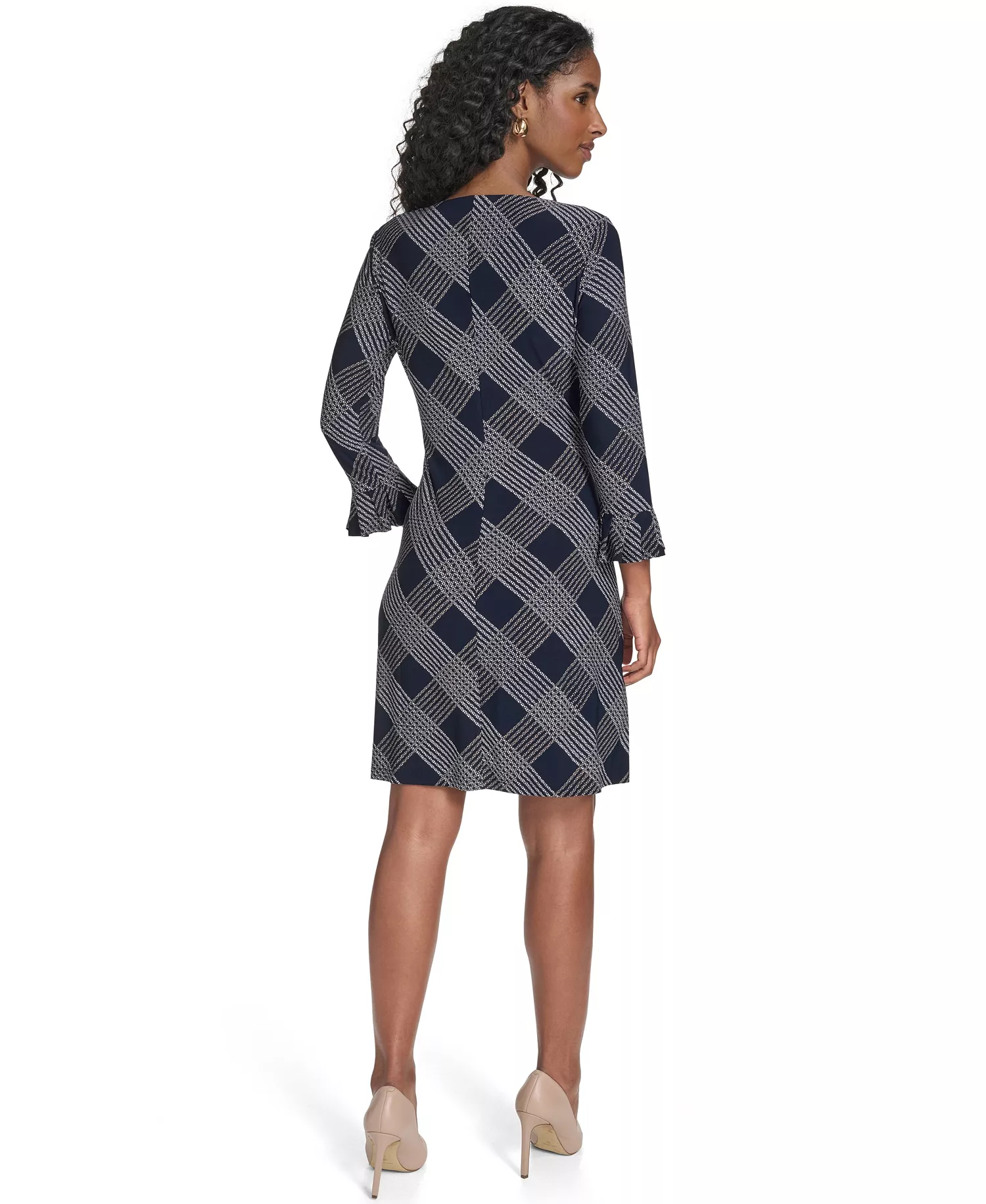 Petite Plaid 3/4-Sleeve Shift Dress - Sky Captain/Sand - 0P