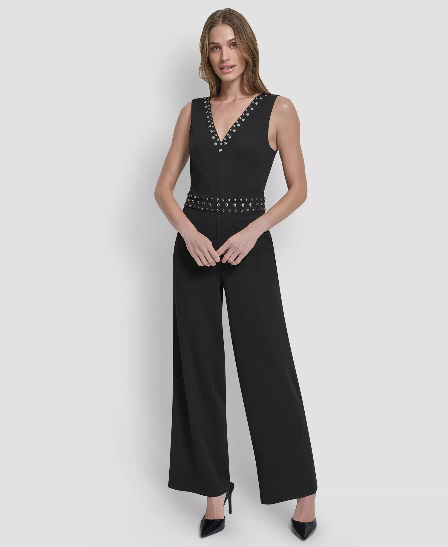 Women's Sleeveless Studded Jumpsuit - Black - 12