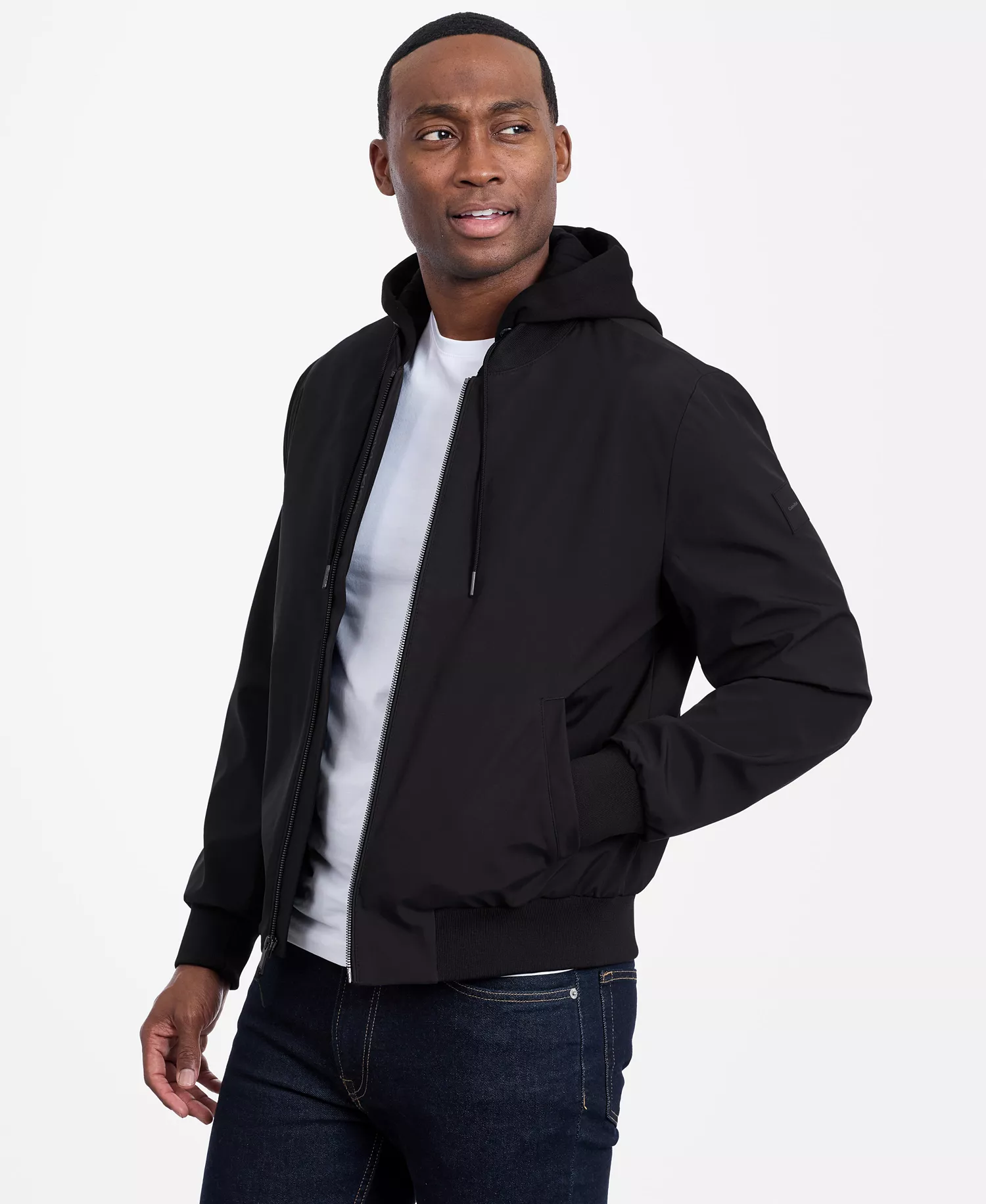 Men's Bomber Knit Hood Jacket - Black - 2XL