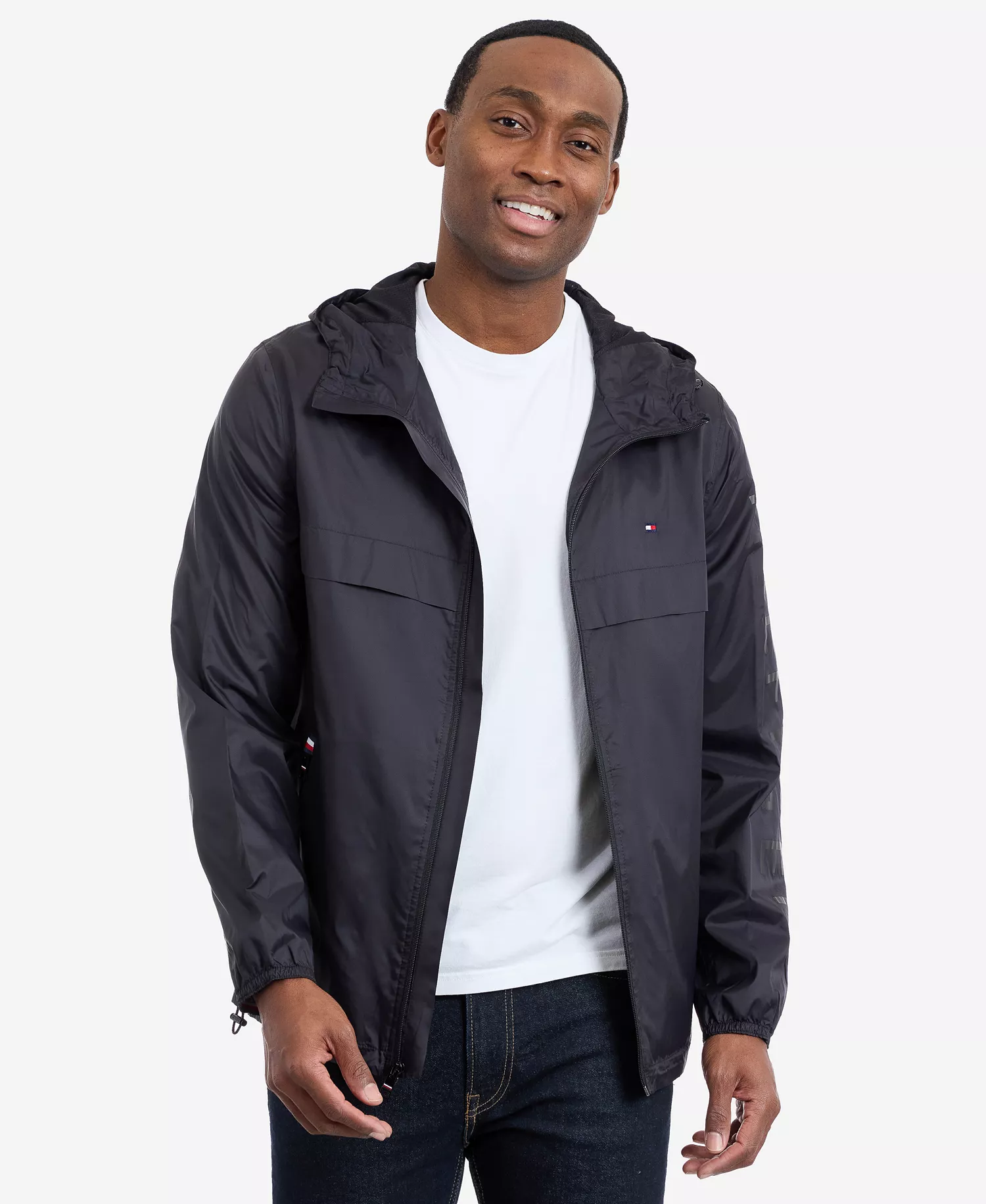 Men's Hooded Windbreaker Jacket - Black - 2XL