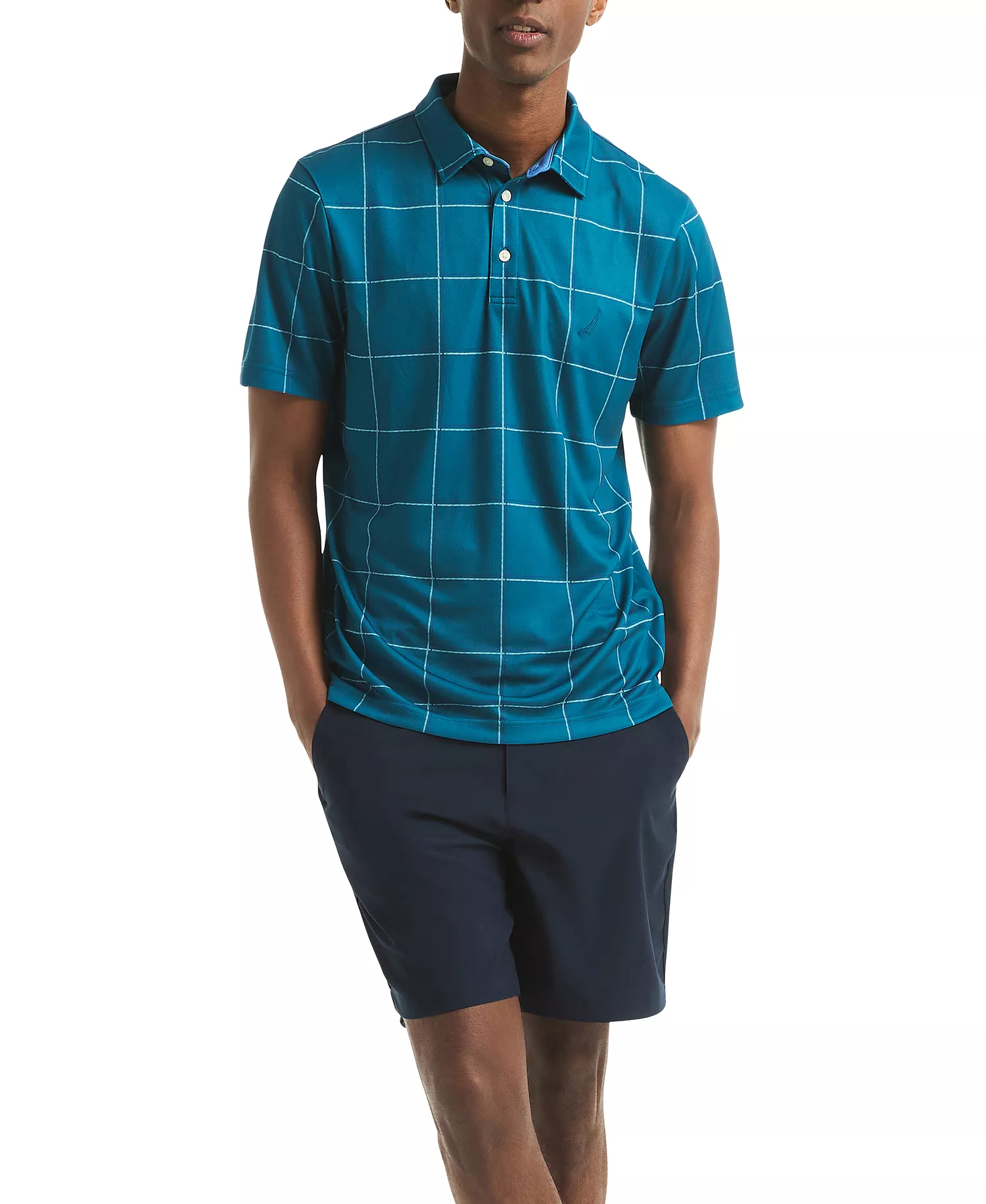 Men's Short Sleeve Windowpane Golf Polo Shirt - Blue Coral - 2XL