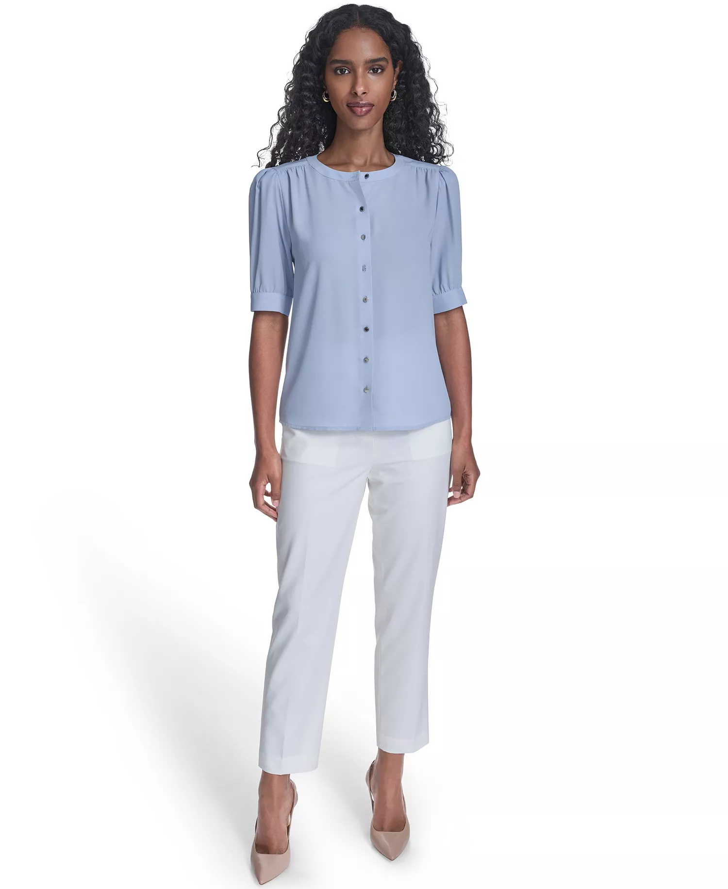 Women's Short-Sleeve Button Front Top - Zen - L