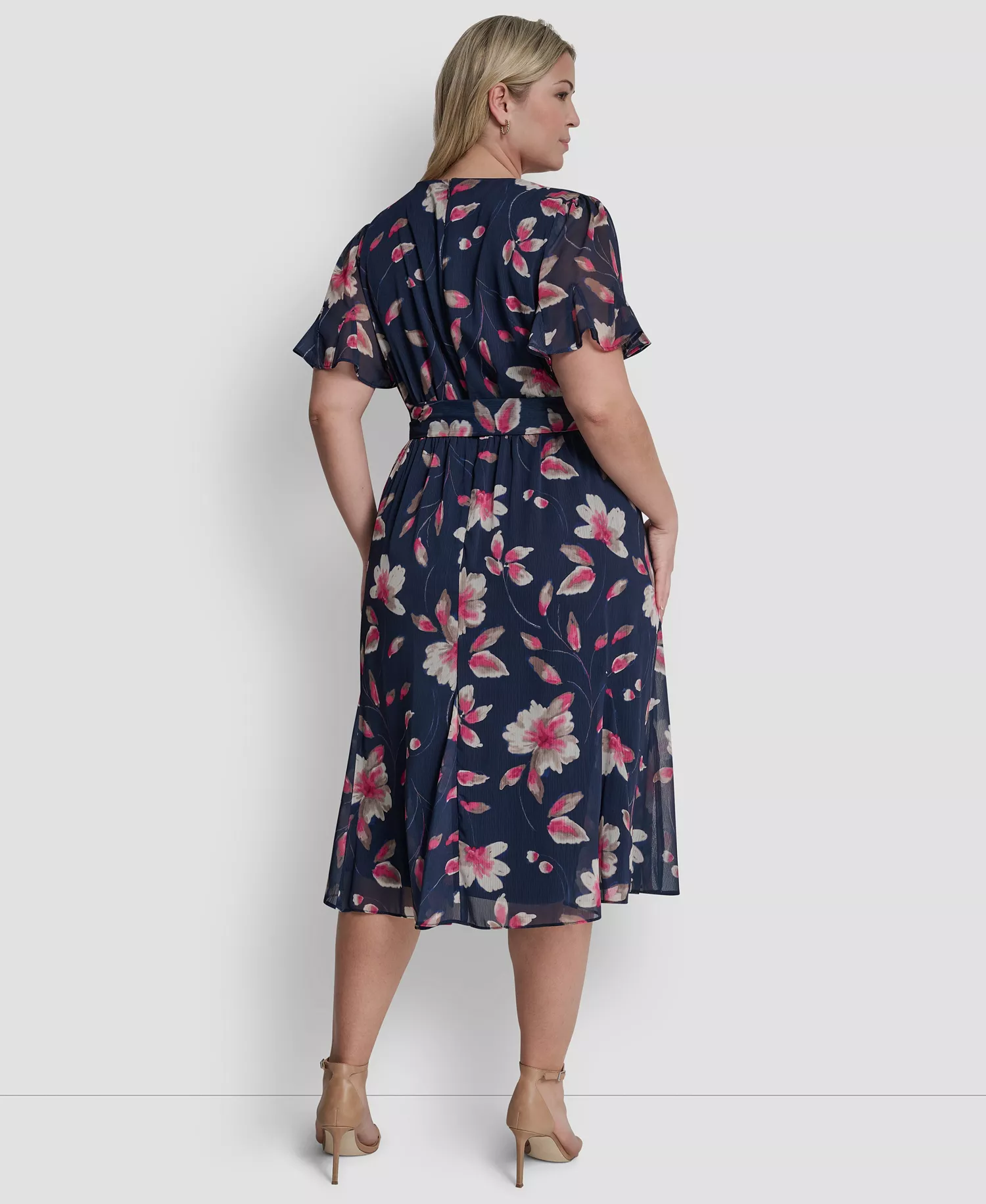 Plus Size Jewel Neck Fit & Flare Midi Dress - Indigo Multi - 14W