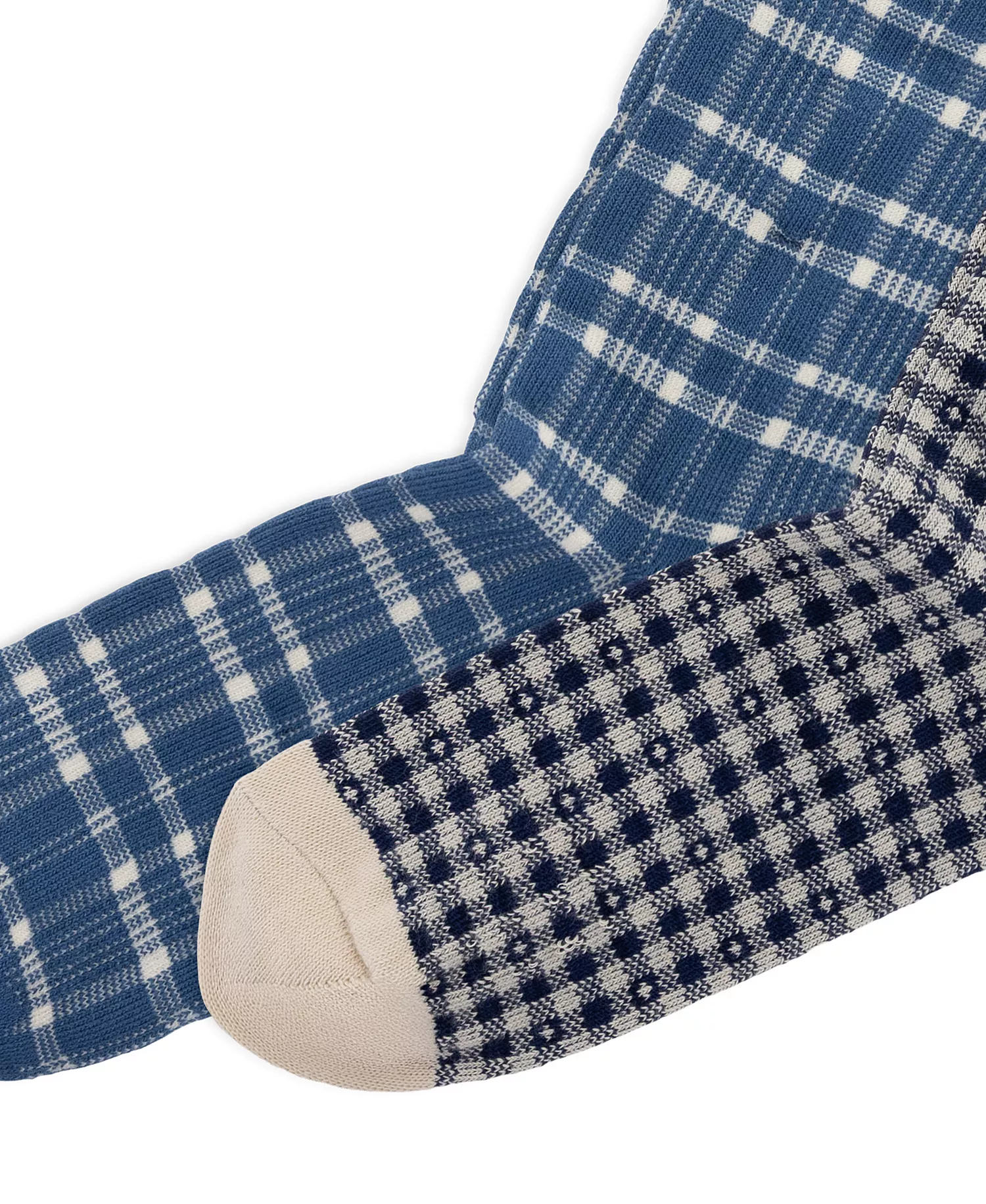Men's Polo Novelty Plaid Crew Socks, 2-Pack - Blue/Beige - 10-13