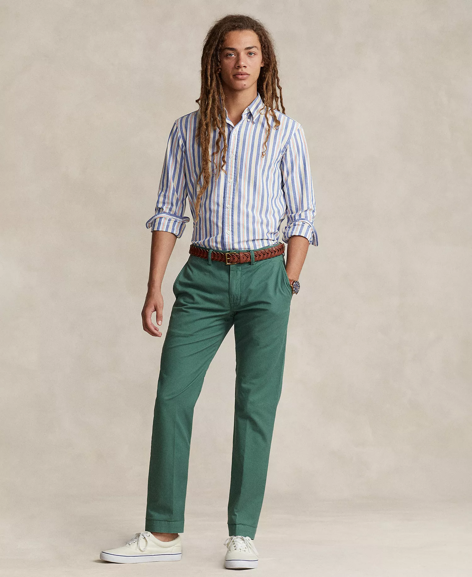 Men's Custom-Fit Striped Oxford Shirt - Blue - 2XL