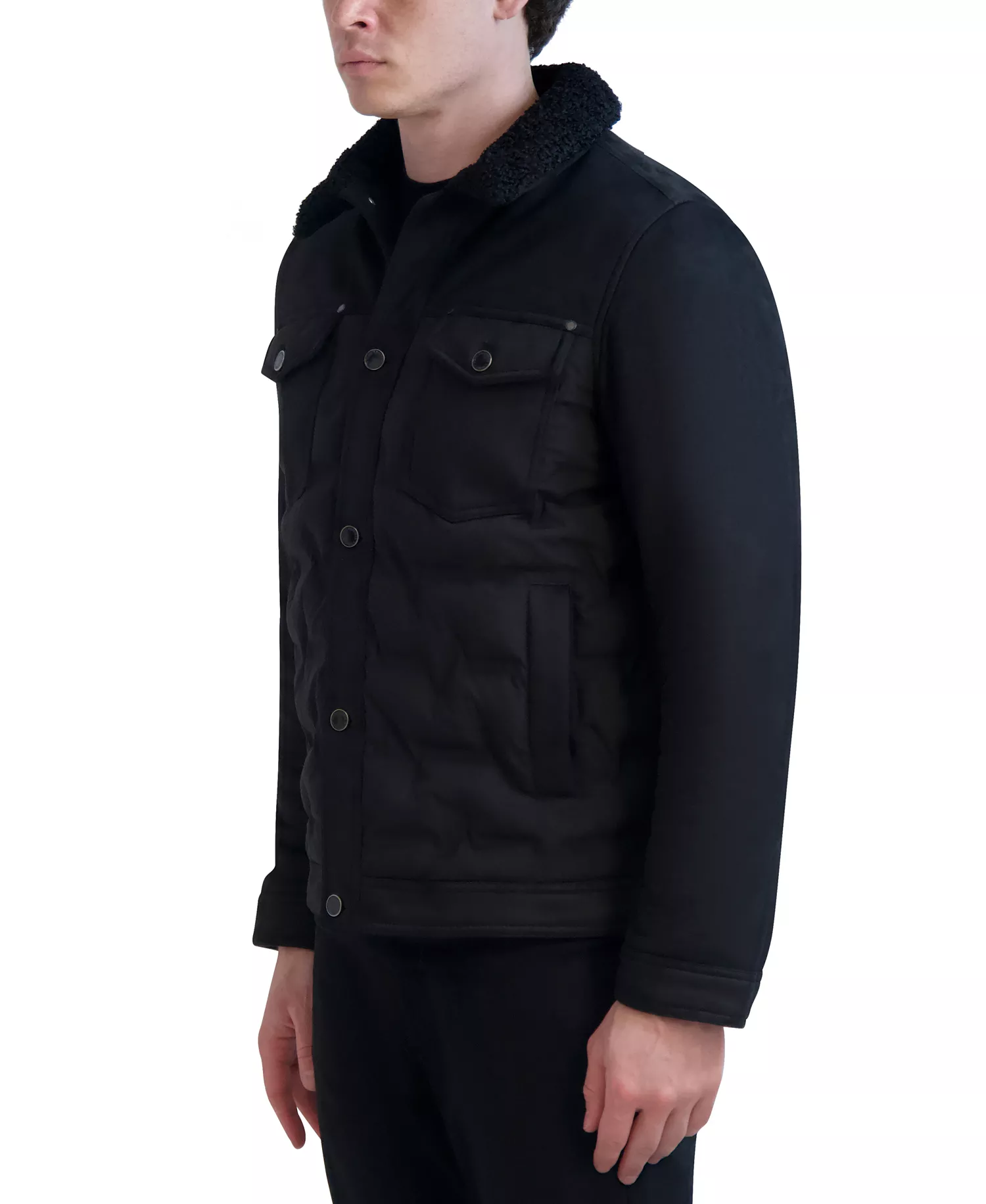 Paris Men's Quilted Trucker Jacket - Black - S