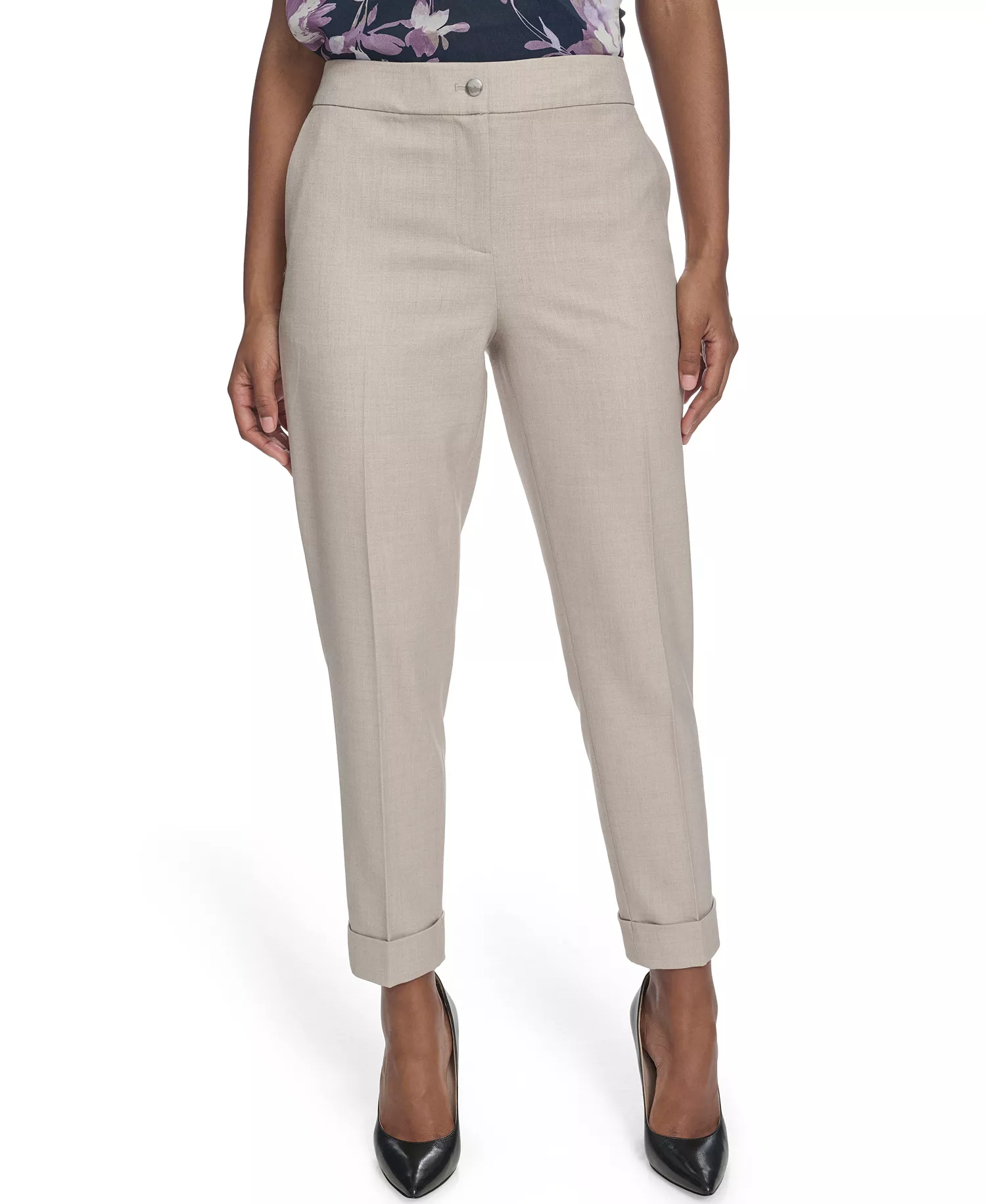 Women's Slim Leg Rolled Cuff Pants - Oyster Multi - 0