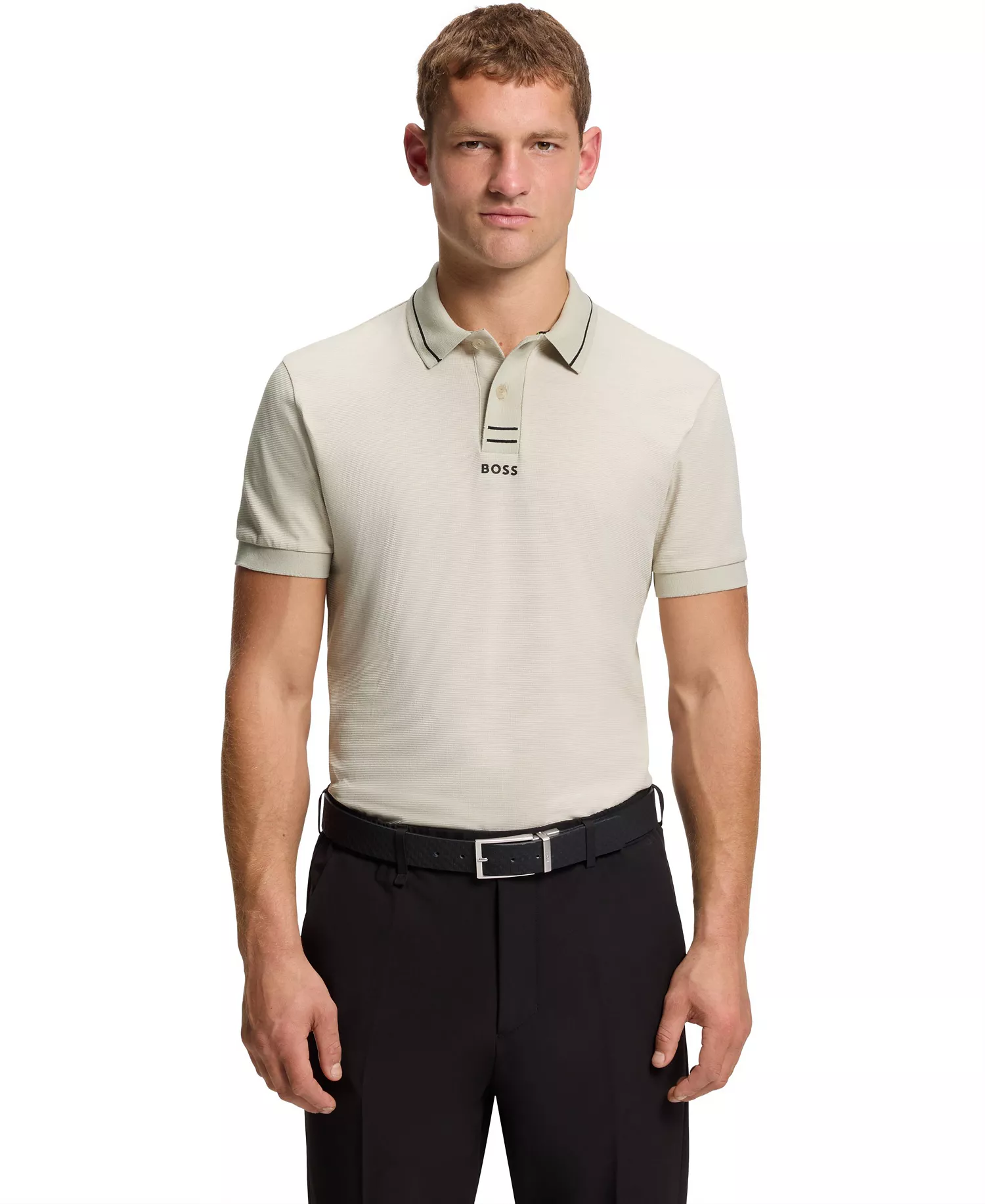 Men's Cotton Pique Slim-Fit Polo Shirt - Open Beige - L