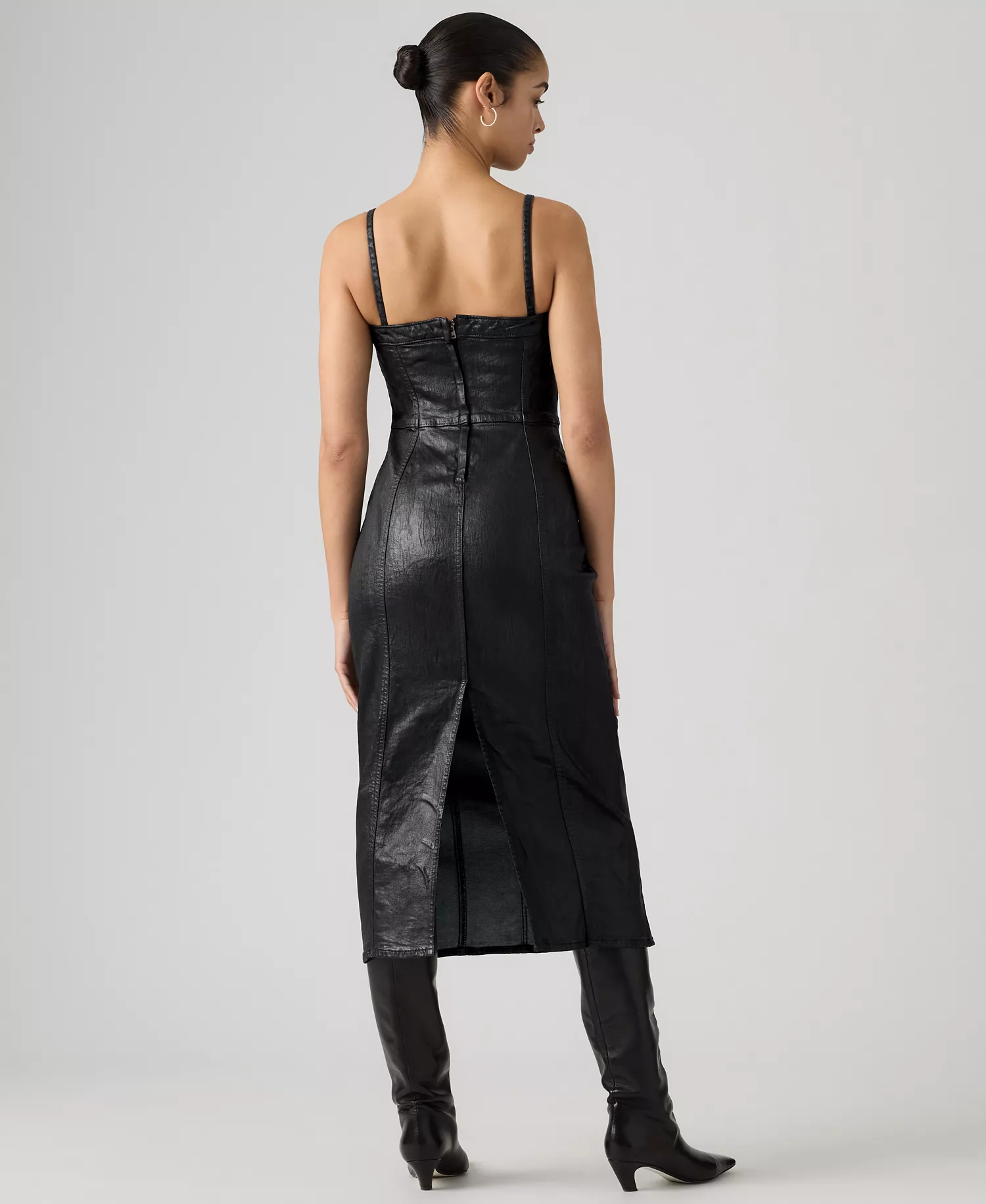 Premium Women's Coated Seamed Bustier Denim Midi Dress - Prize Fight - M