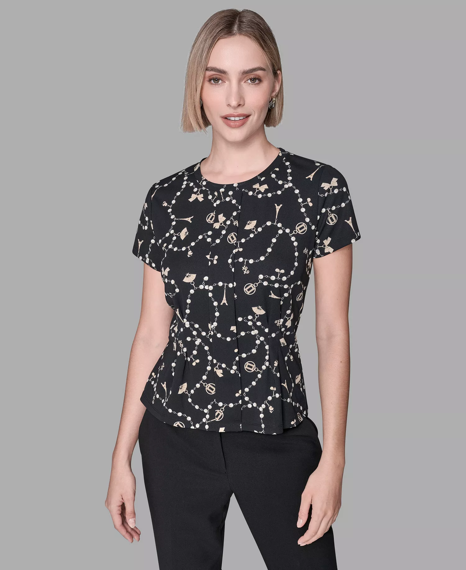 Women's Crewneck Pull-On Fitted Top - Black Multi - L
