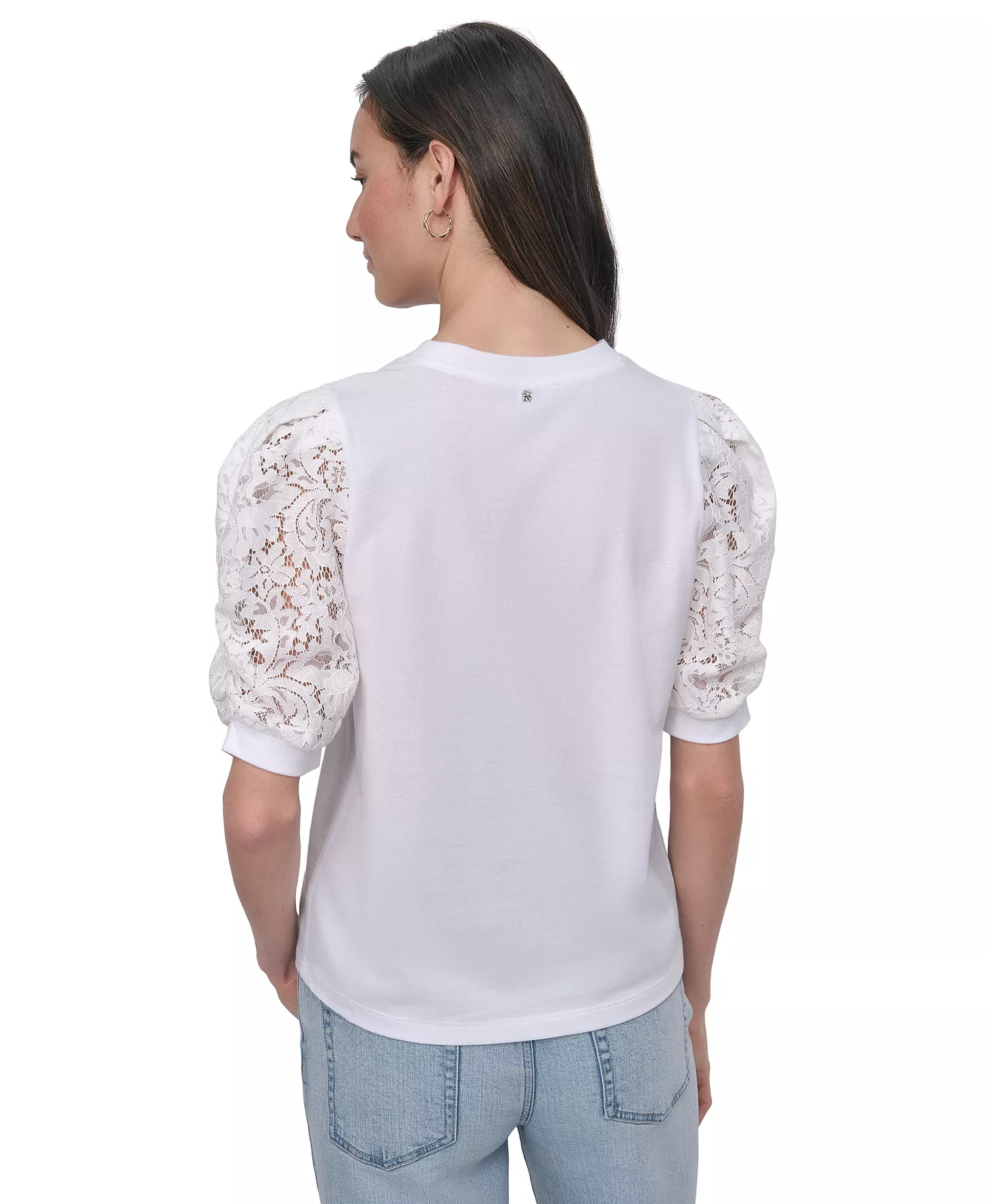 Women's Mixed Media Lace-Sleeve Top - IVY - IVORY - L