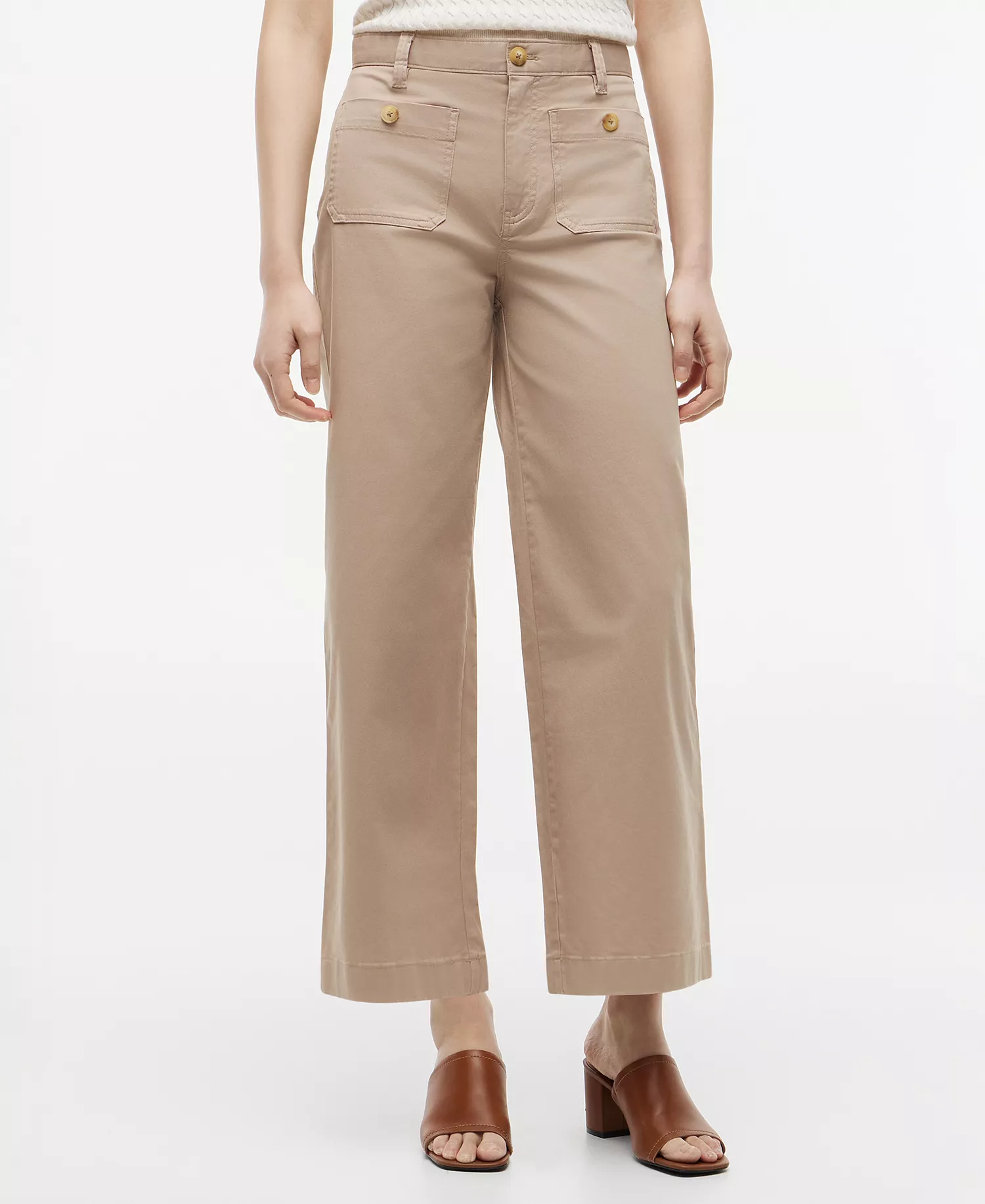Women's Twill Patch Pocket Chinos Pants - Beige - 10