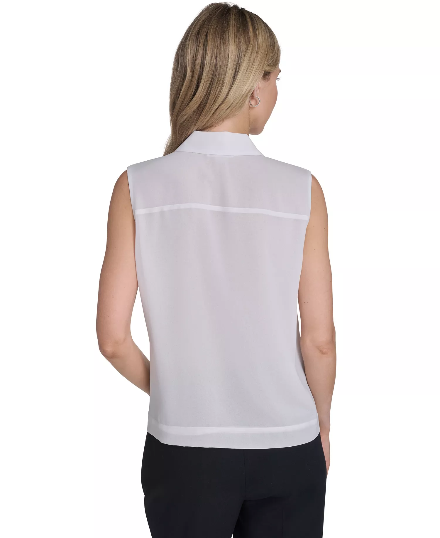 Women's Sleeveless Pleated Front Blouse - White - L