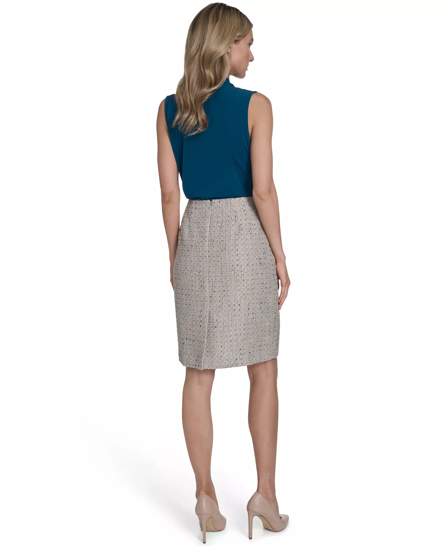 Petite Knee Length Pencil Fashion Skirt - Latte Multi - 0P