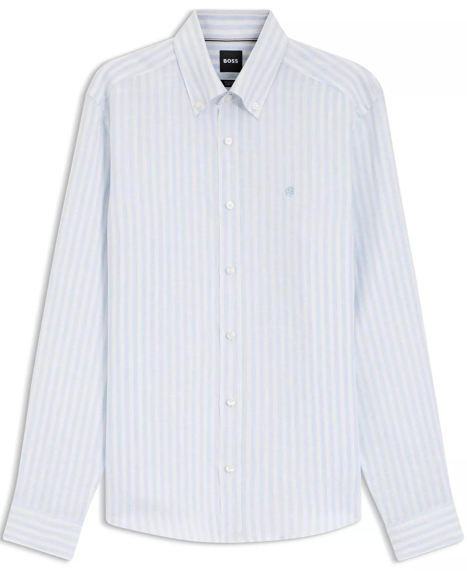 Men's Regular-Fit Striped Linen Dress Shirt - Open Blue - 2XL