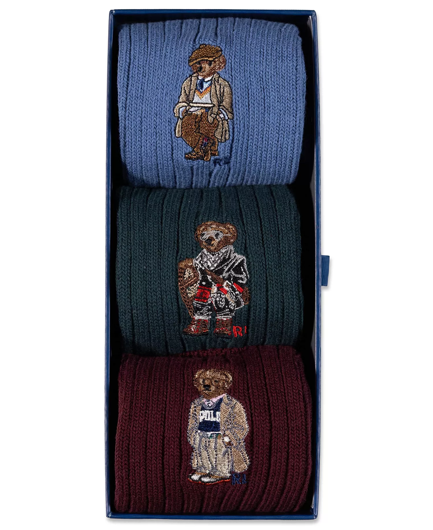 Men's 3-Pack Embroidered Bears Socks Gift Box - Wine - 7-12