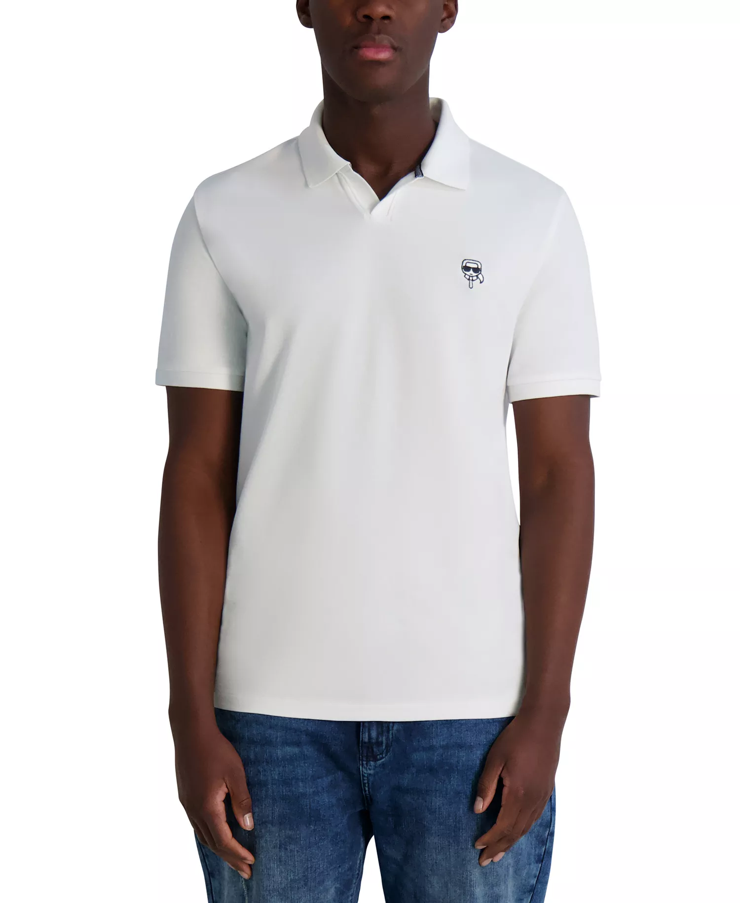 Men's Short Sleeve Karl Head Logo Pique Polo Shirt - White - L