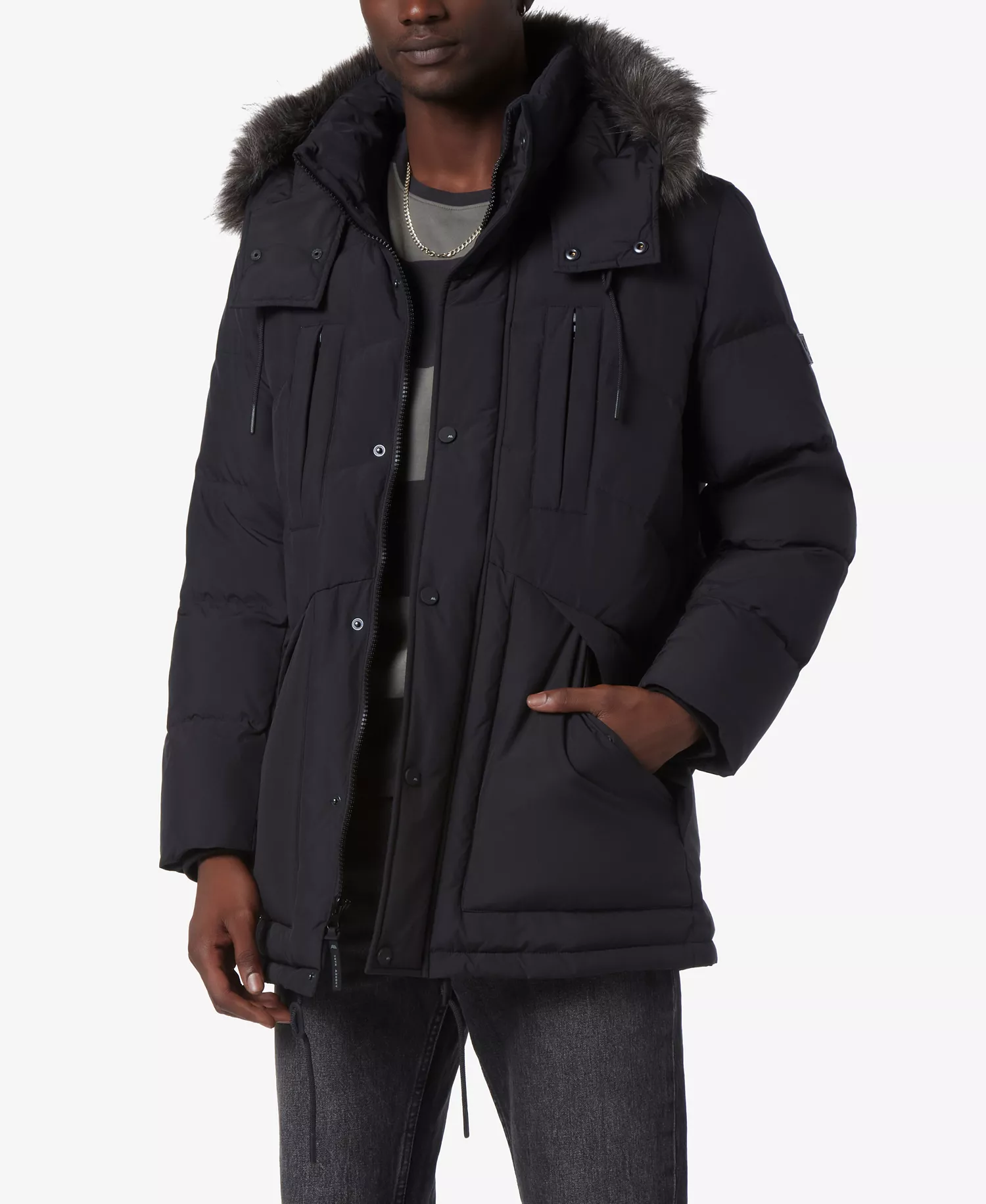 Men's Tremont Down Parka with Faux Fur Trimmed Removable Hood - Black - S