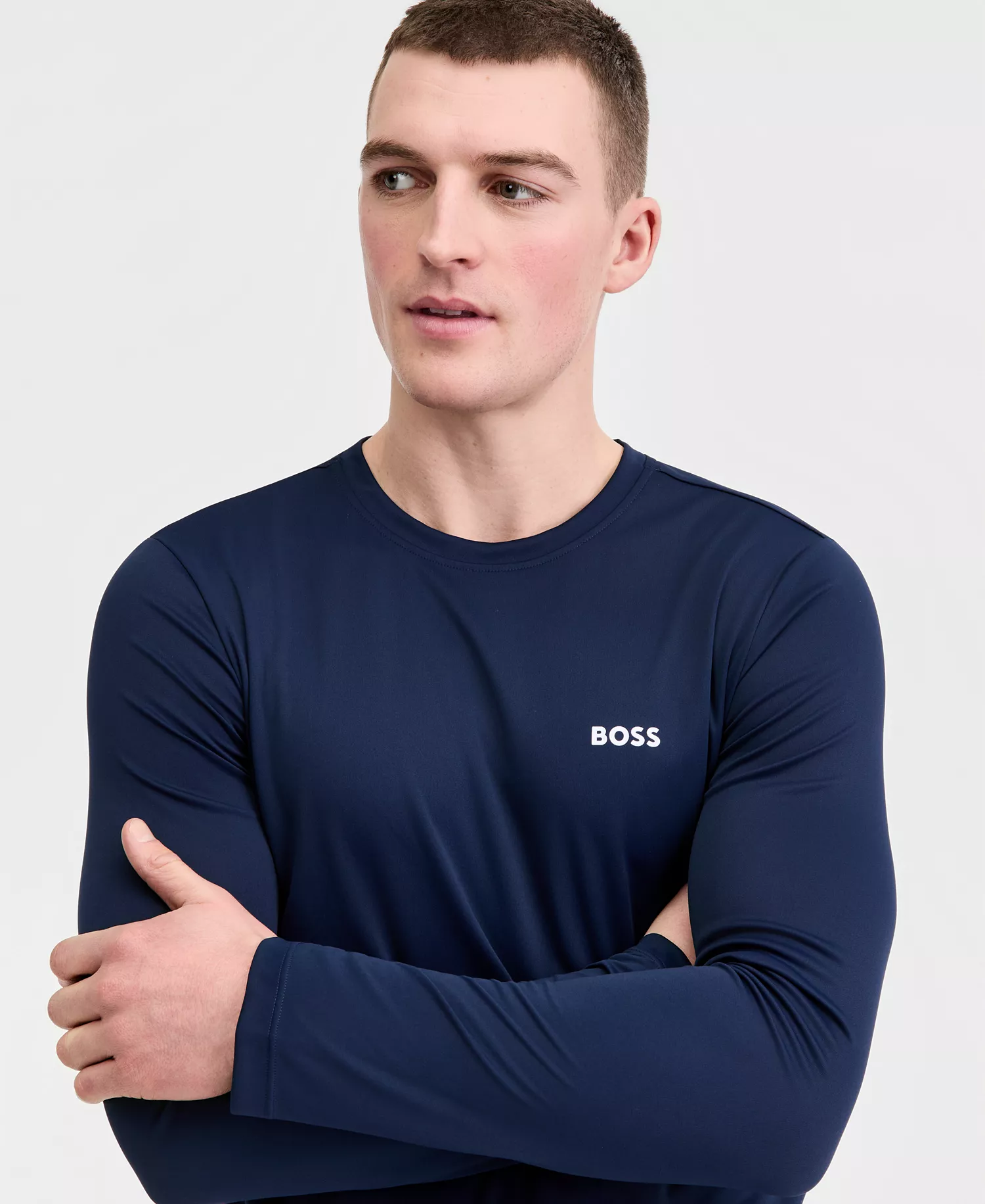 BOSS by Men's Long-Sleeve UV Protection Rashguard Swim Shirt - Black - 2XL
