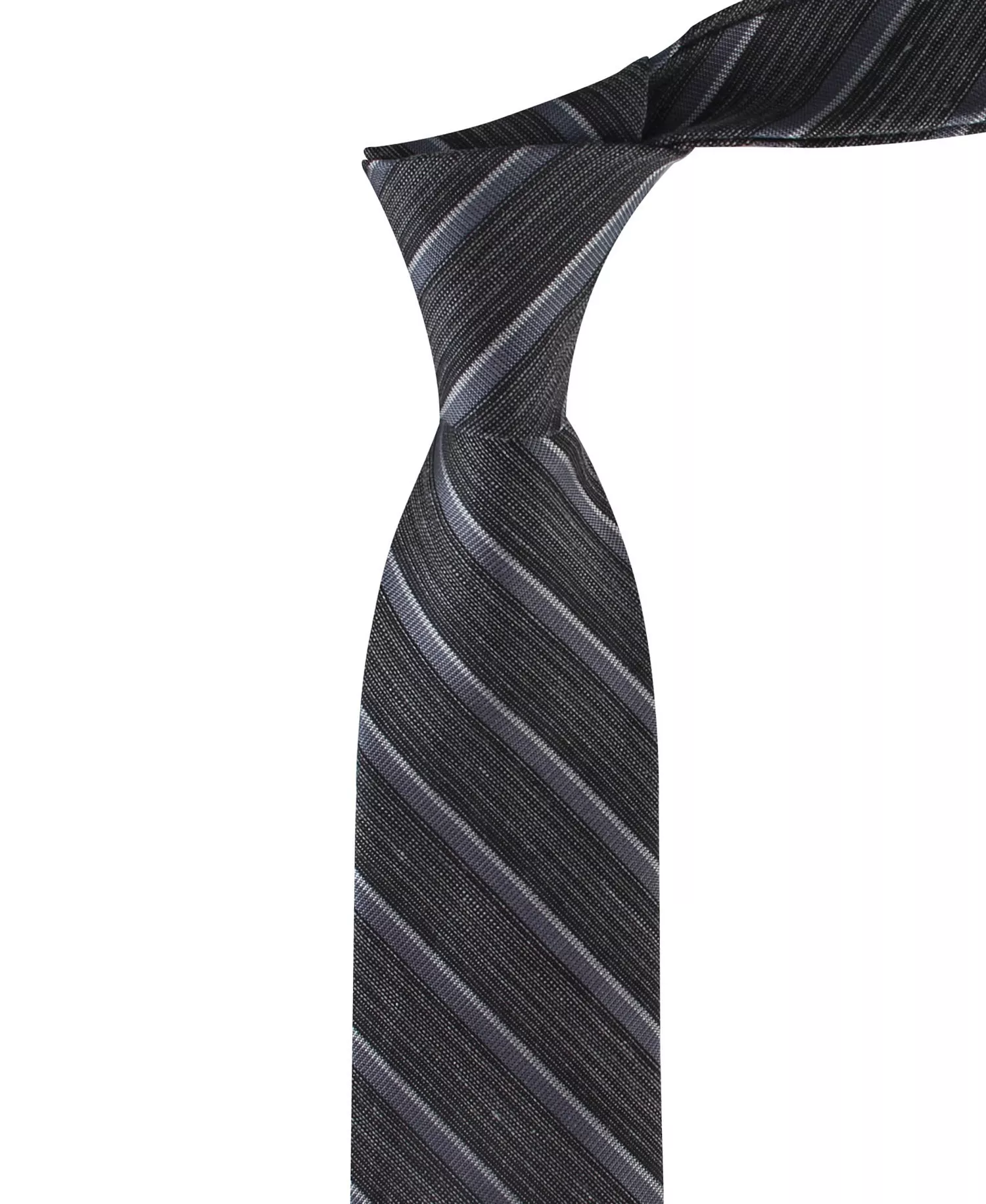 Men's Silk & Linen Blend Striped Tie - Charcoal - ONE SIZE